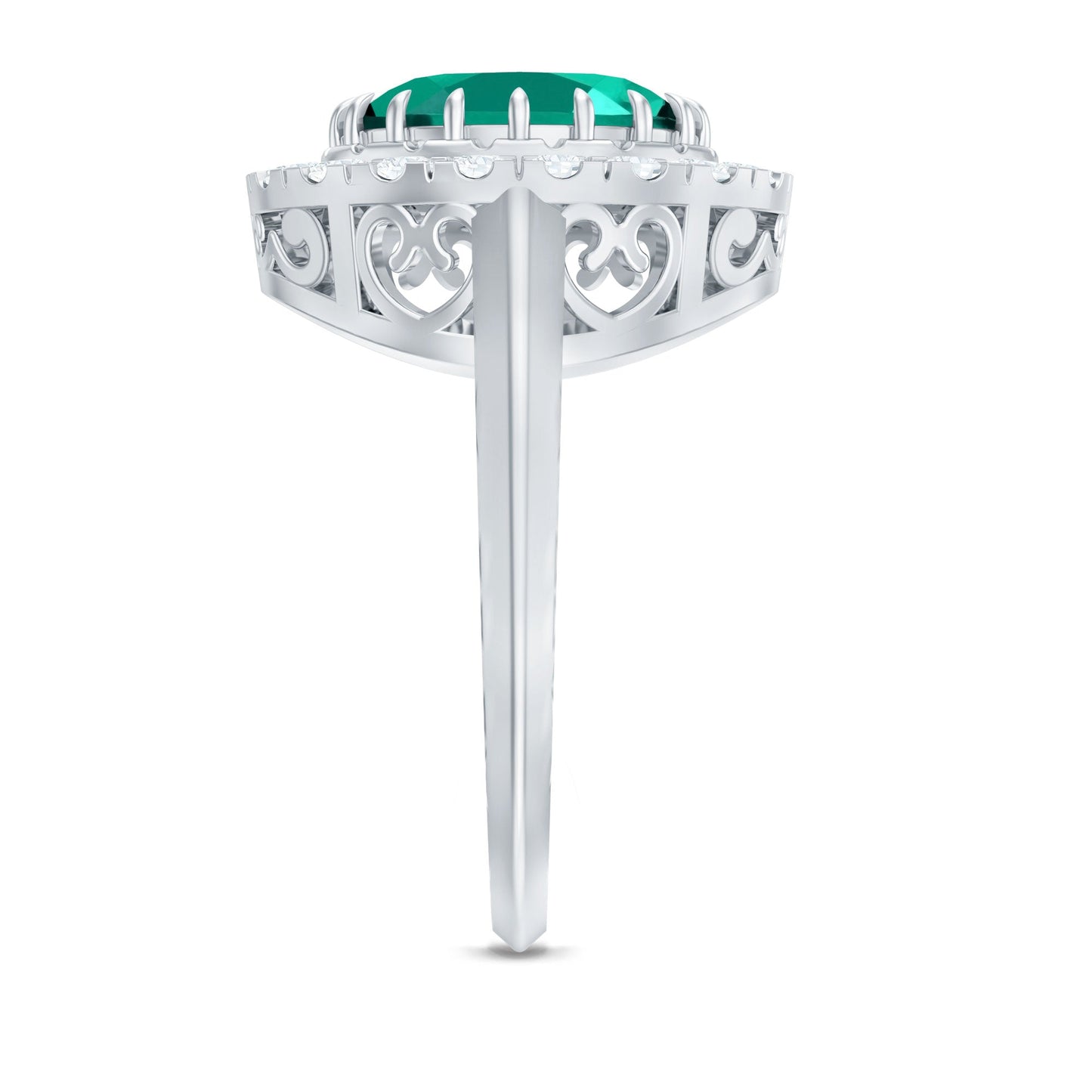 Certified 8X10 mm Oval Lab Grown Emerald Vintage Looking Engagement Ring with Halo