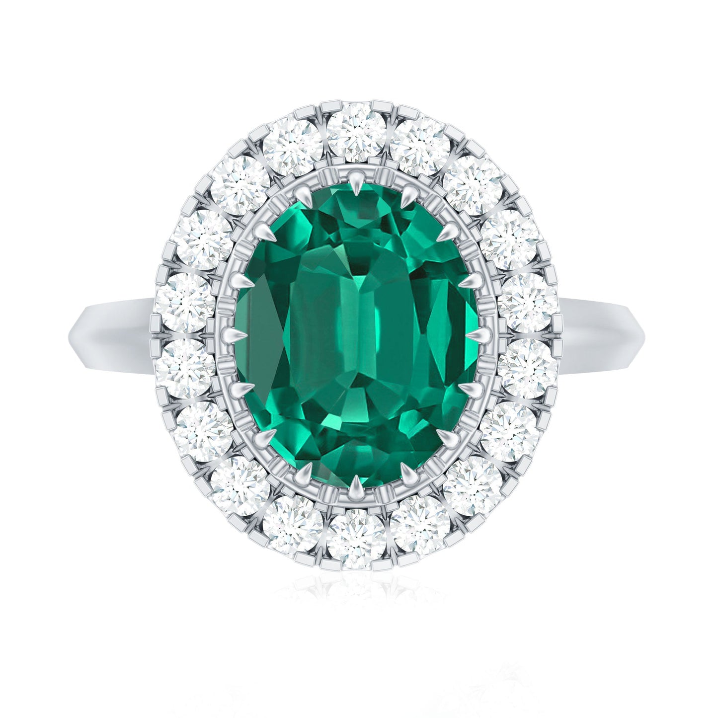 Certified 8X10 mm Oval Lab Grown Emerald Vintage Looking Engagement Ring with Halo