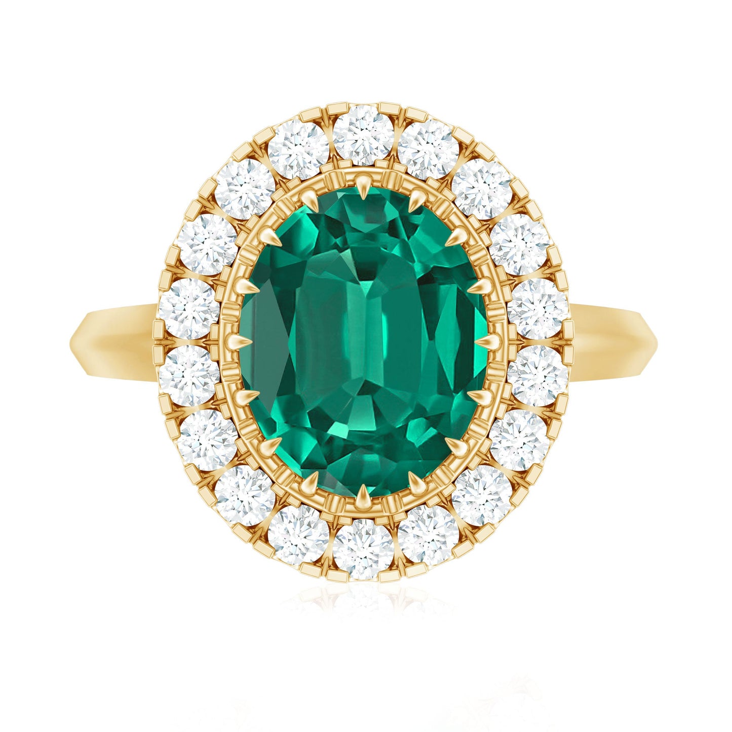 Certified 8X10 mm Oval Lab Grown Emerald Vintage Looking Engagement Ring with Halo