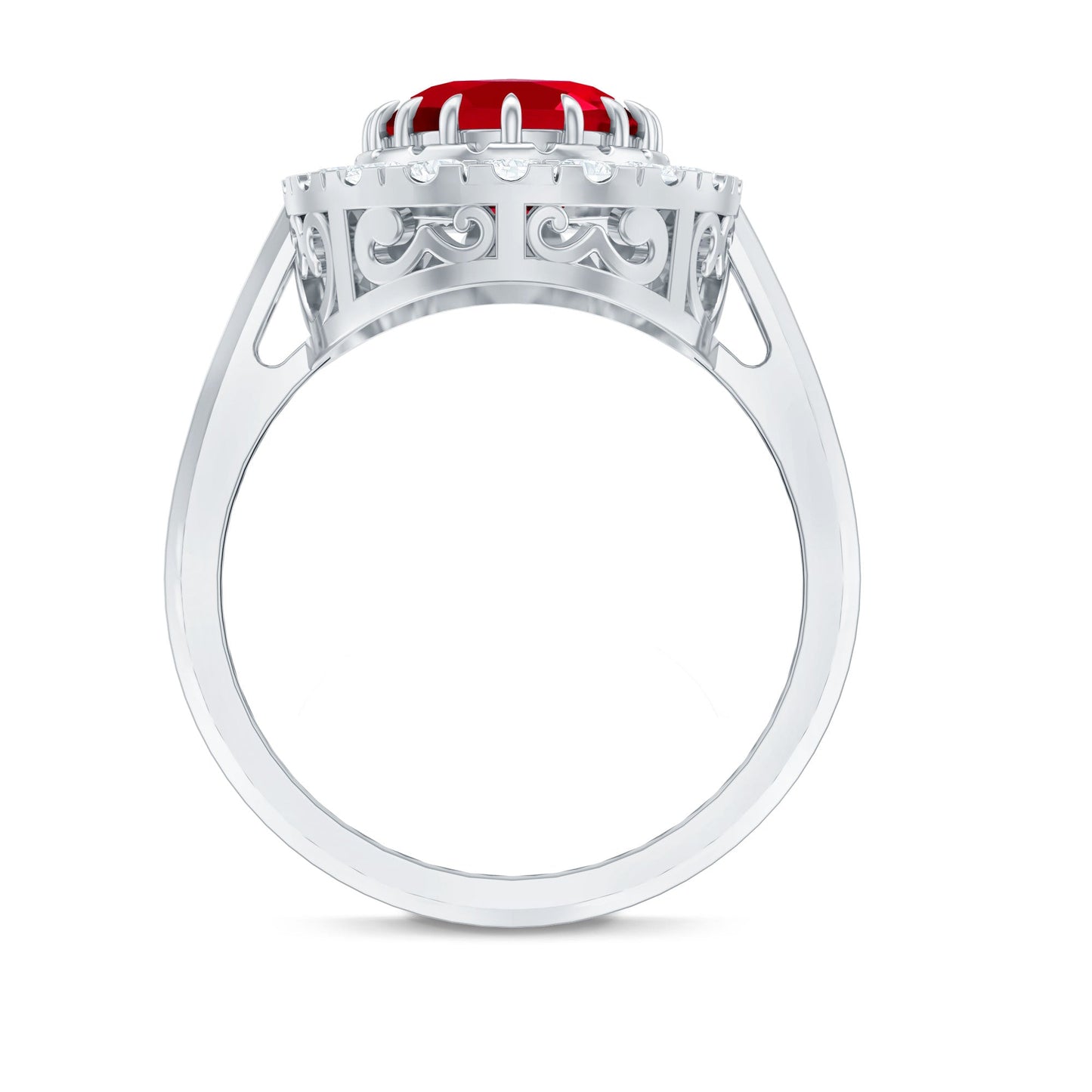 Vintage Inspired Oval Lab Created Ruby Halo Engagement Ring