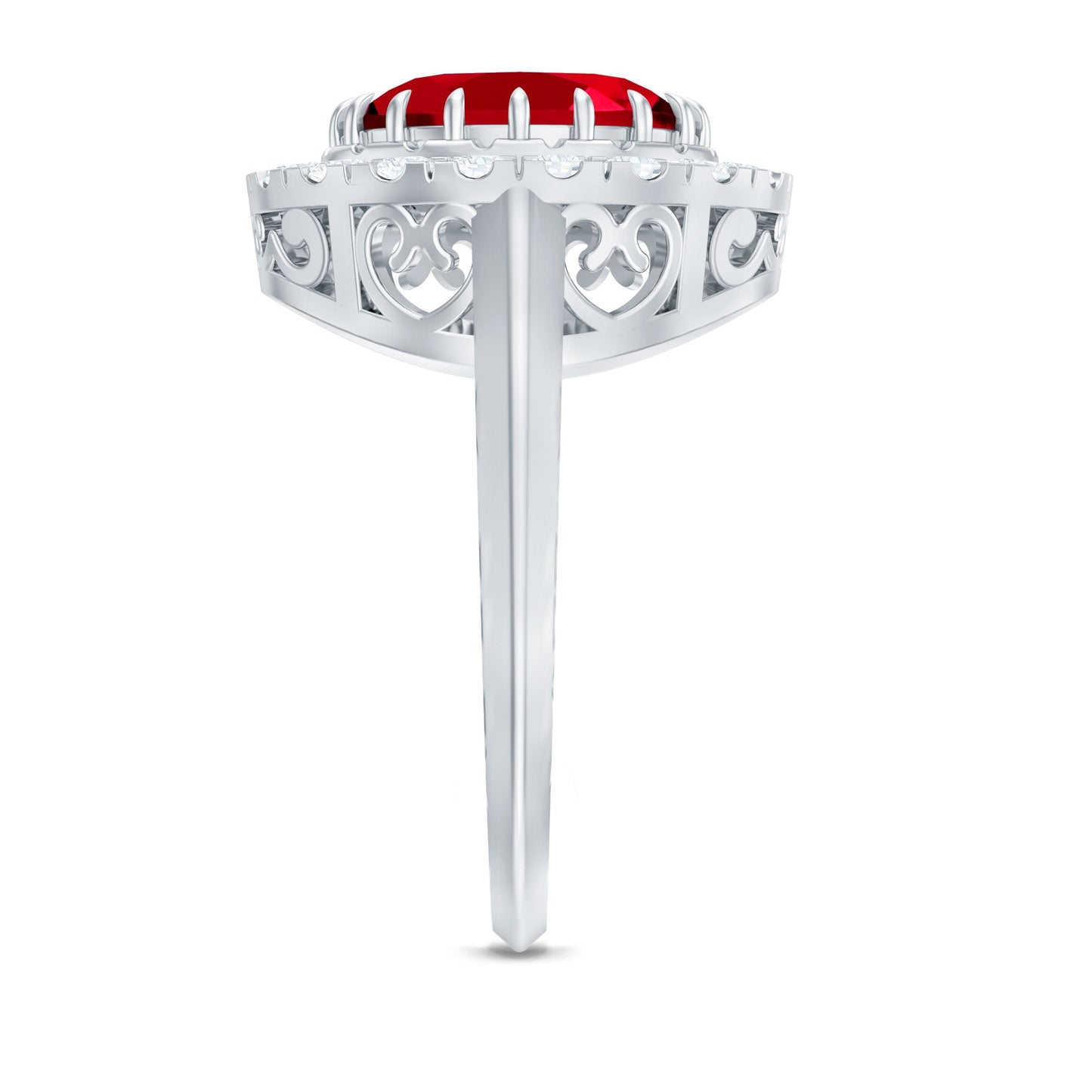 Vintage Inspired Oval Lab Created Ruby Halo Engagement Ring