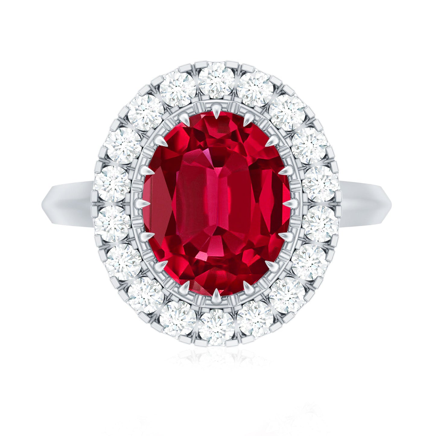 Vintage Inspired Oval Lab Created Ruby Halo Engagement Ring