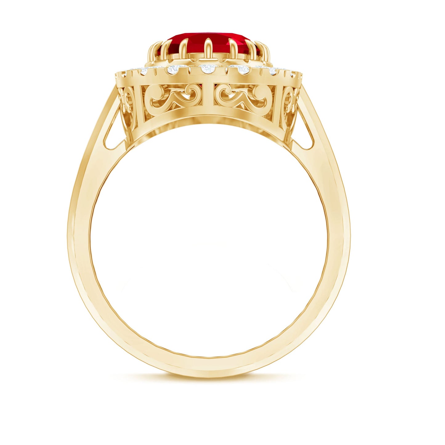 Vintage Inspired Oval Lab Created Ruby Halo Engagement Ring