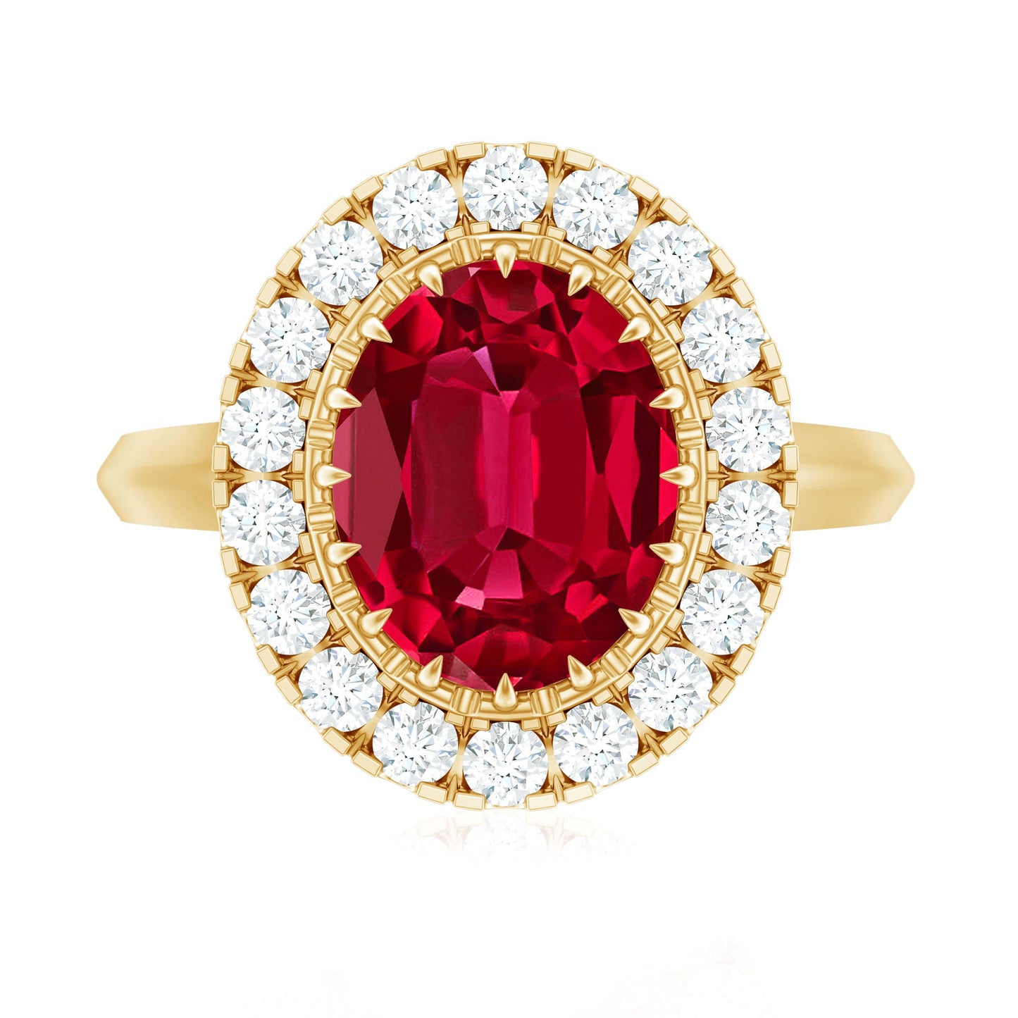 Vintage Inspired Oval Lab Created Ruby Halo Engagement Ring