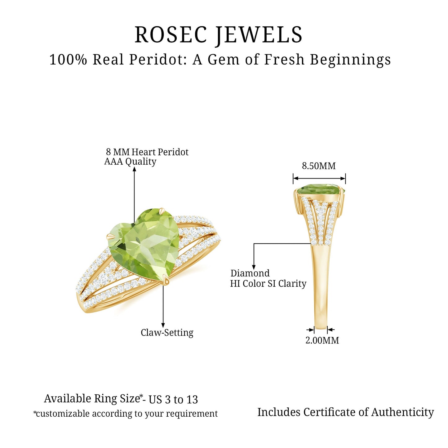 Natural 2 Carat Peridot Heart Engagement Ring with Diamond