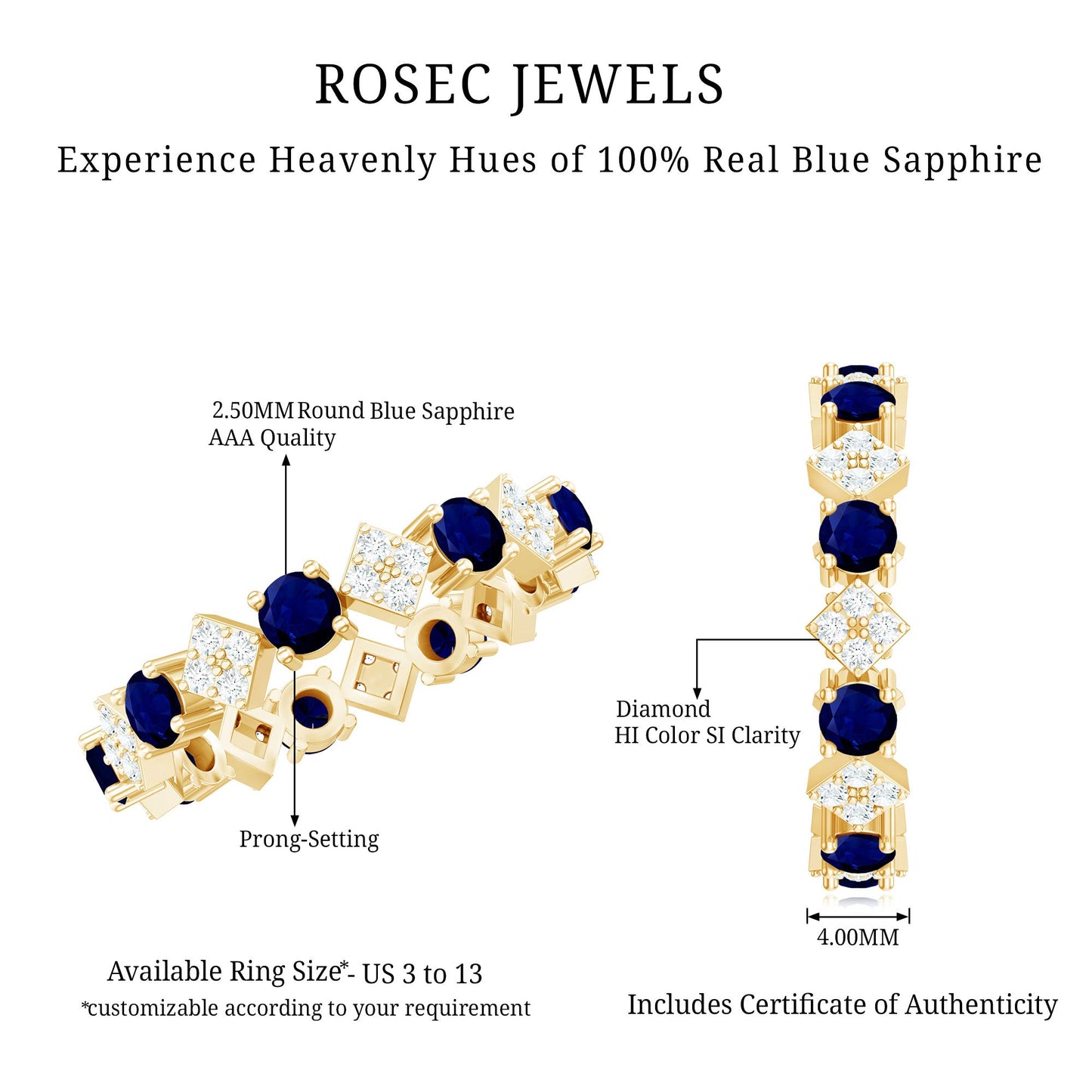 2 CT Natural Blue Sapphire and Diamond Eternity Band Ring
