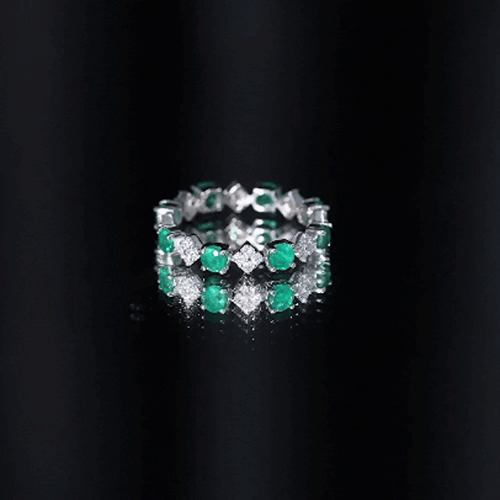 Genuine Emerald and Diamond Eternity Wedding Band