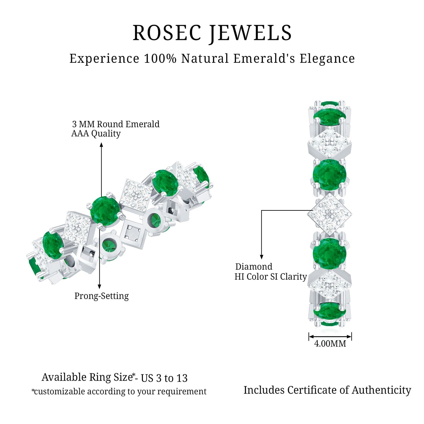 Genuine Emerald and Diamond Eternity Wedding Band