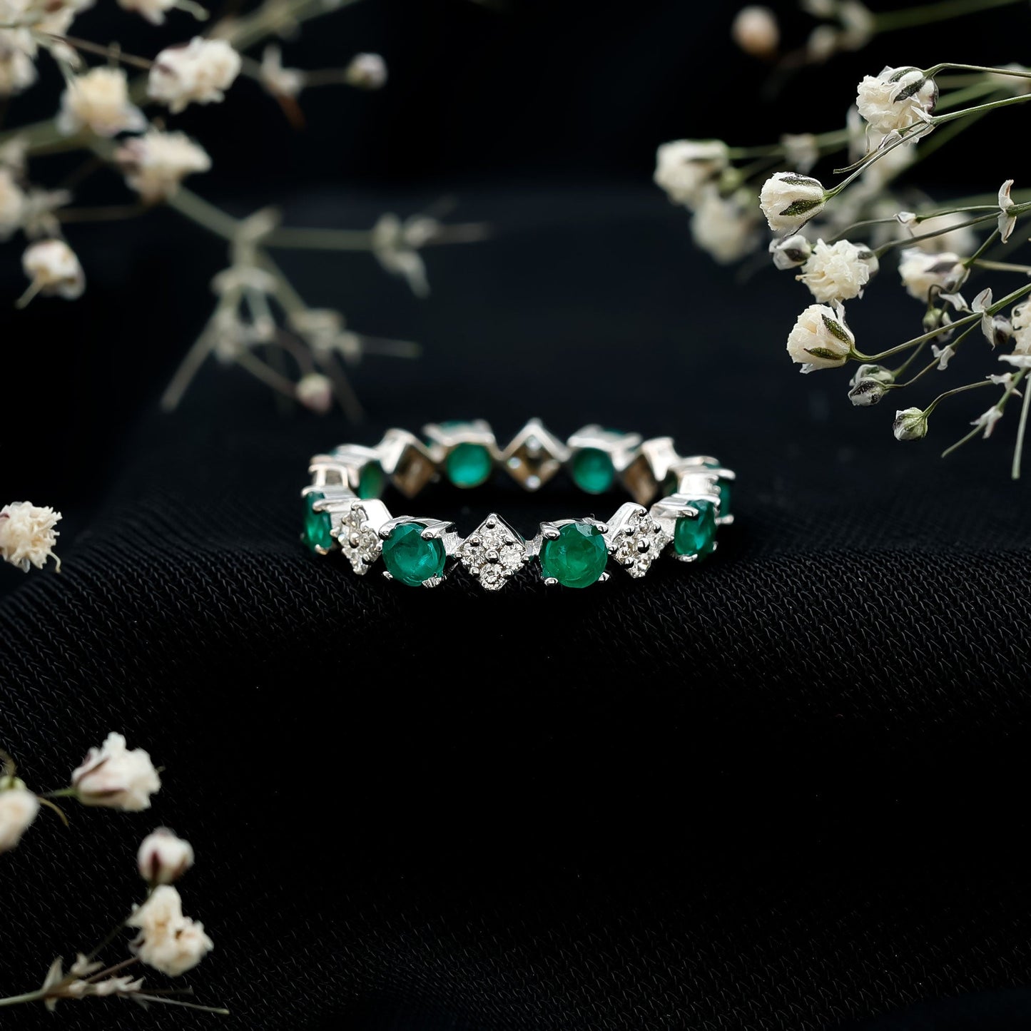 Genuine Emerald and Diamond Eternity Wedding Band
