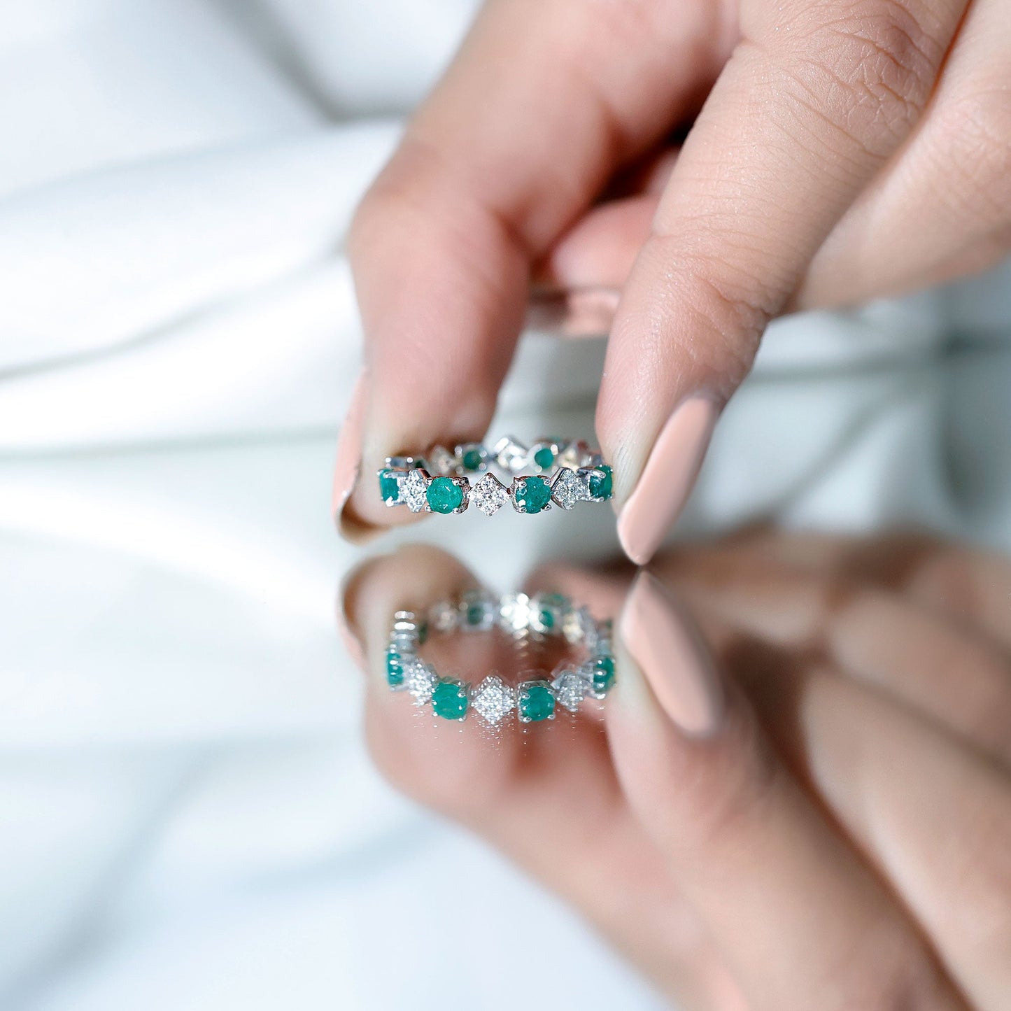 Genuine Emerald and Diamond Eternity Wedding Band