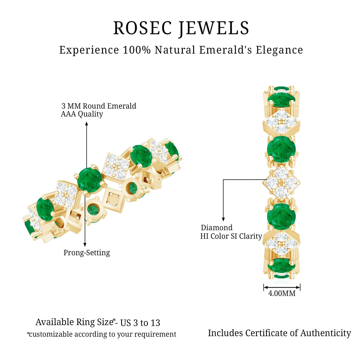 Genuine Emerald and Diamond Eternity Wedding Band