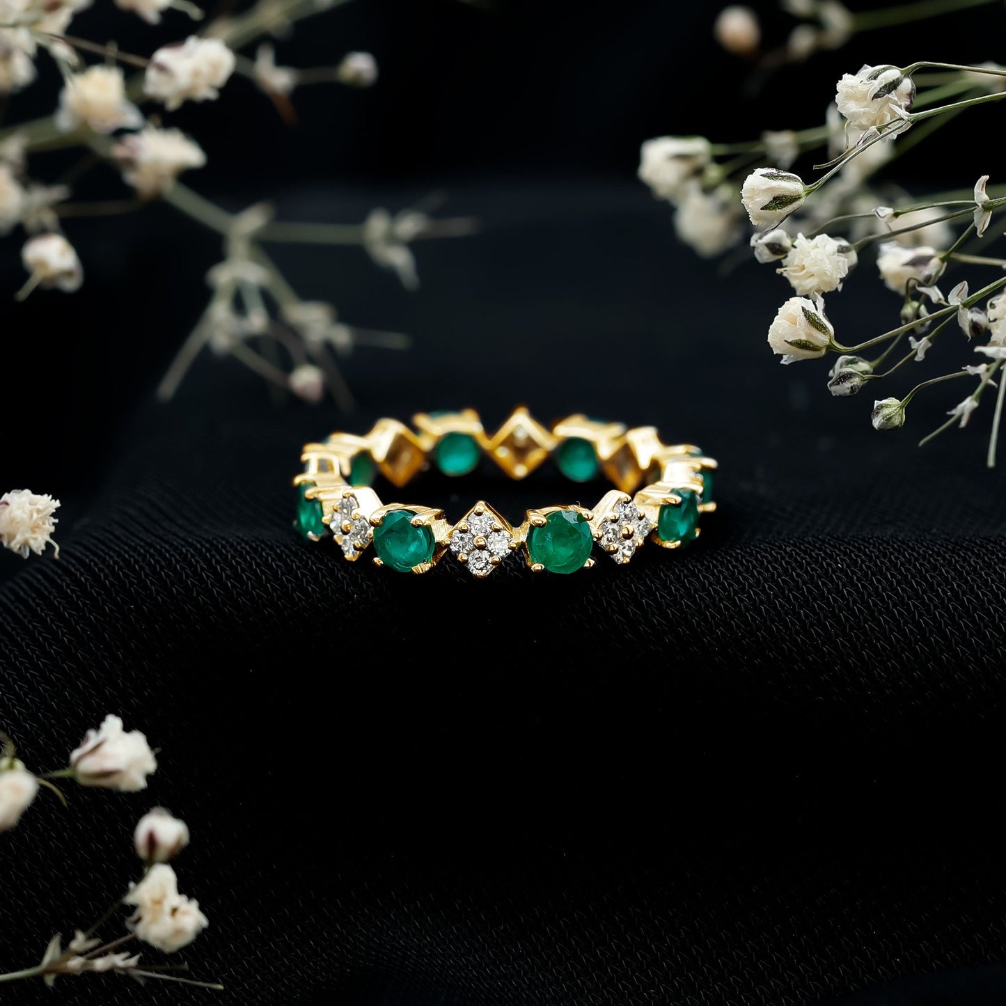 Genuine Emerald and Diamond Eternity Wedding Band