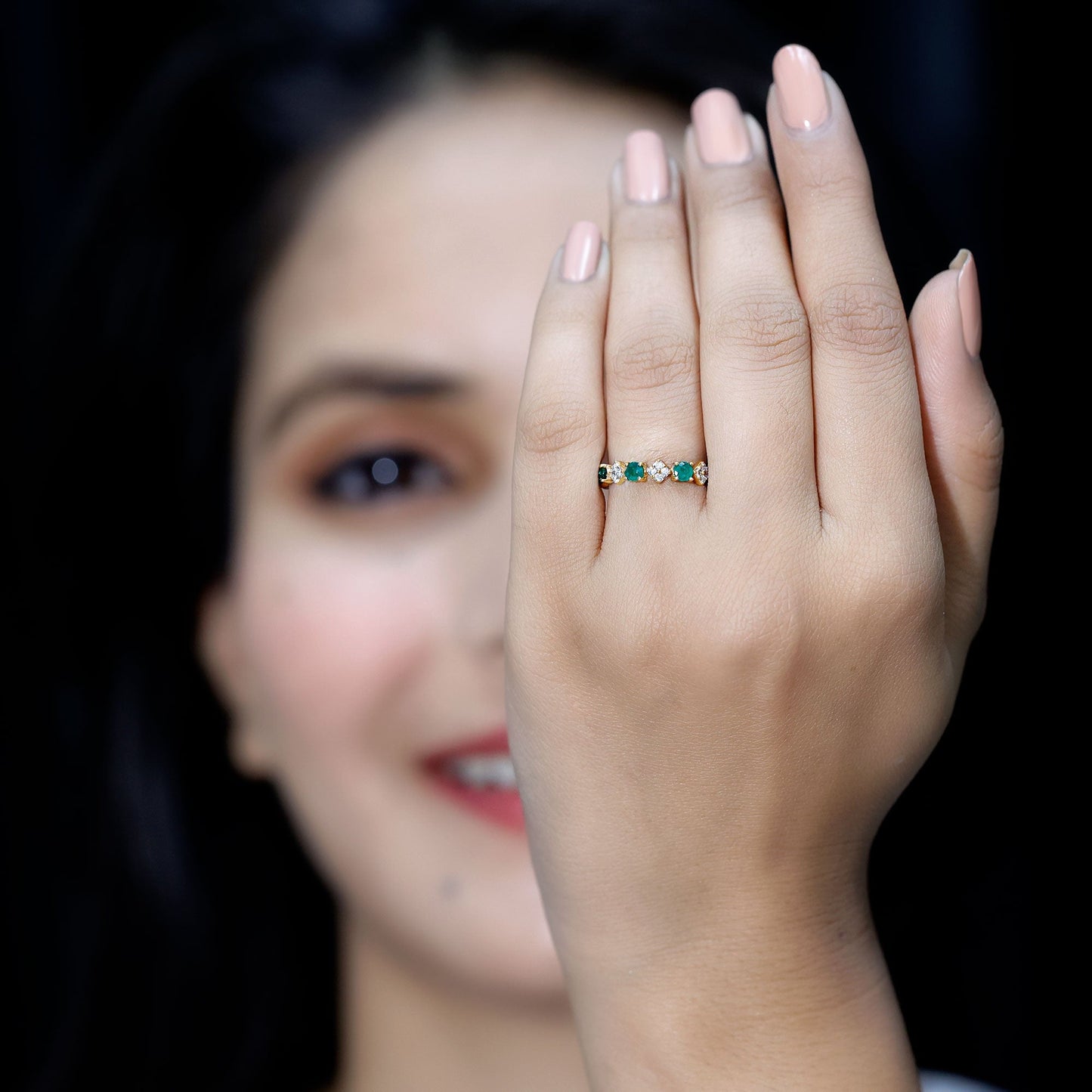 Genuine Emerald and Diamond Eternity Wedding Band