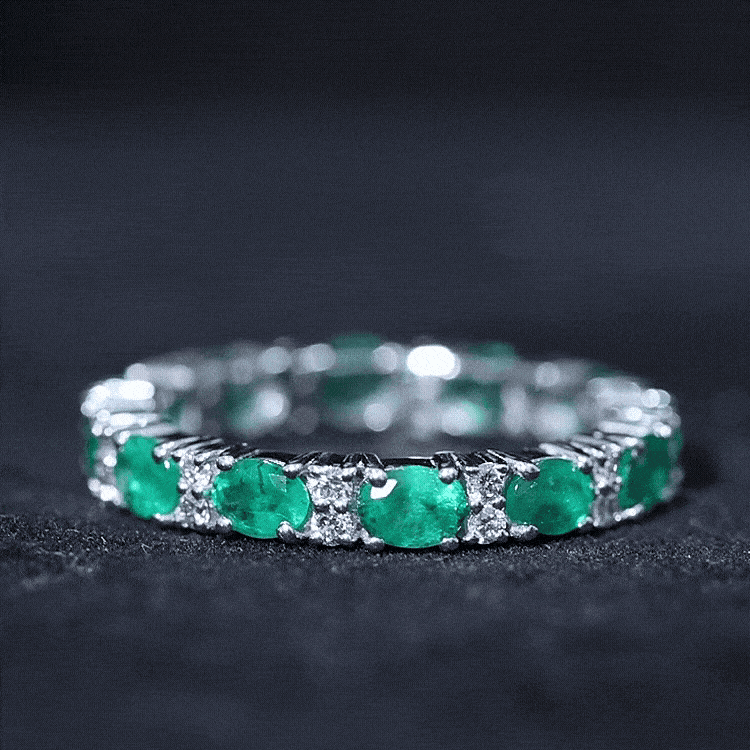 Oval Cut Real Emerald Eternity Band Ring with Diamond
