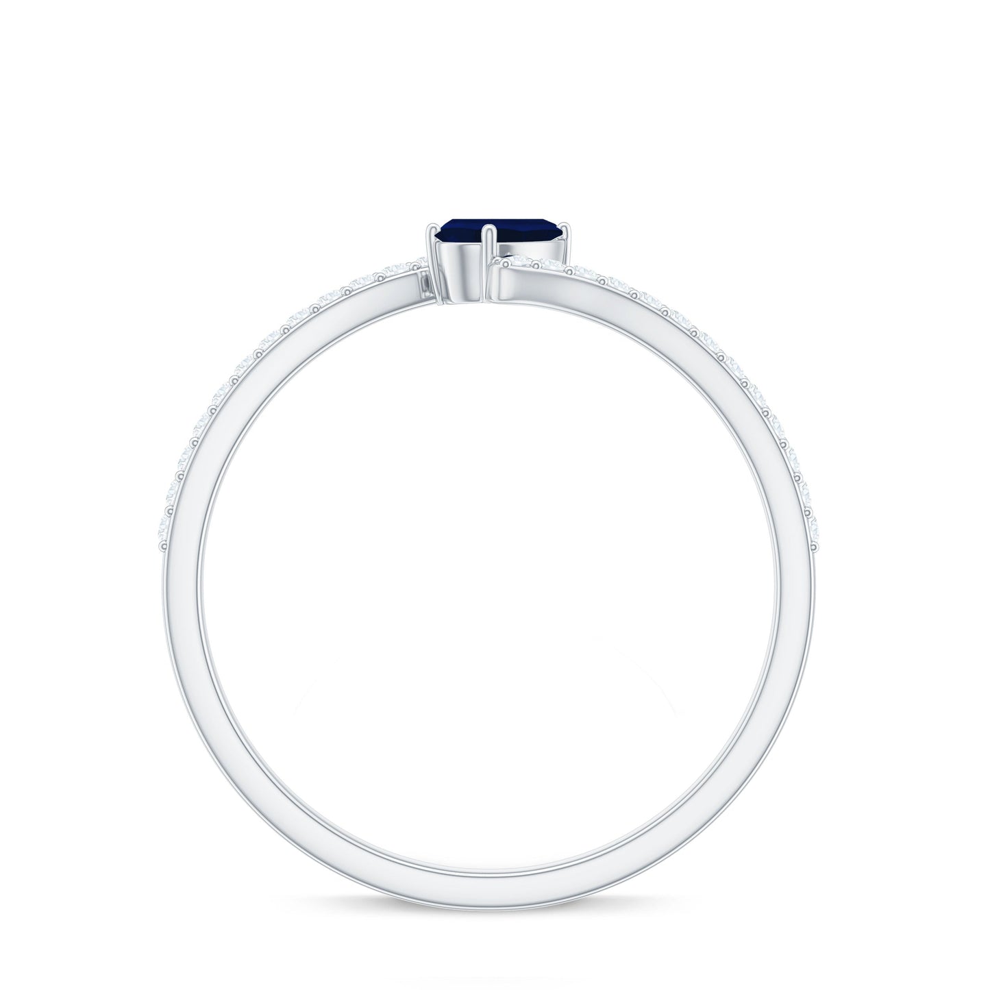 Tilted Pear Cut Blue Sapphire Solitaire Bypass Ring with Diamond