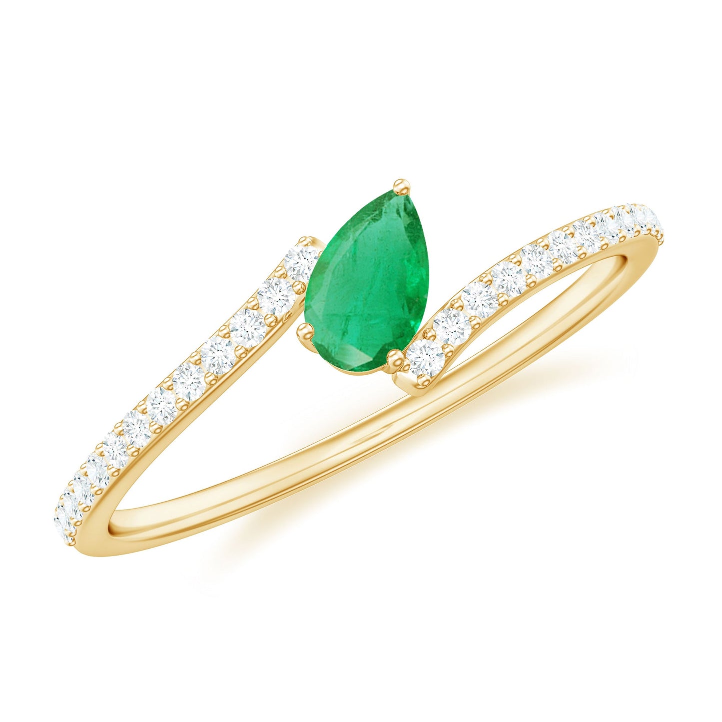 Pear Shaped Emerald and Diamond Promise Ring in Bypass Shank