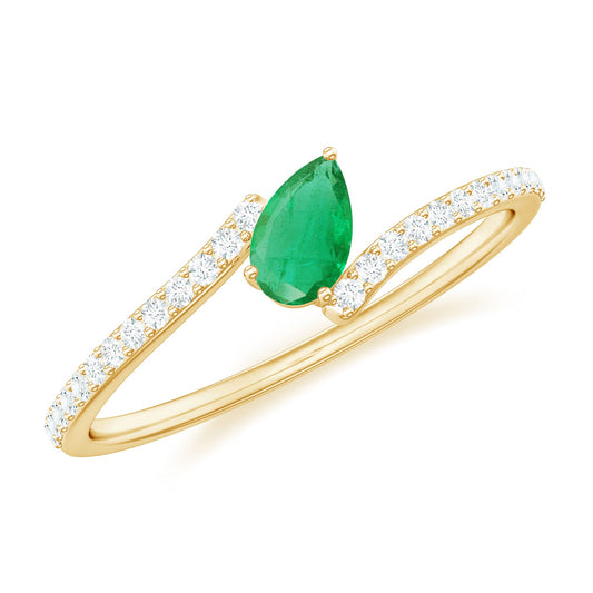 Pear Shaped Emerald and Diamond Promise Ring in Bypass Shank