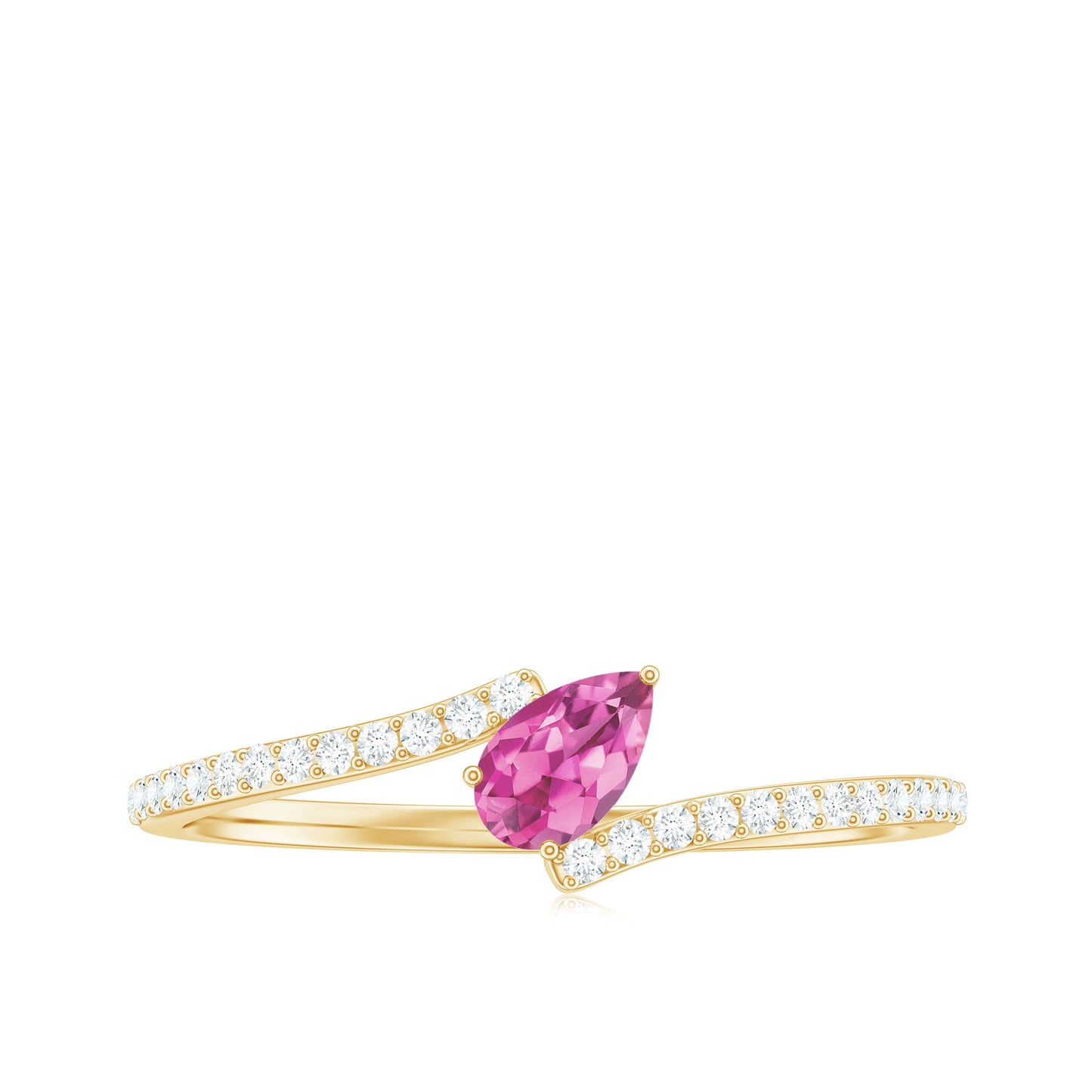 Tilted Pear Shape Pink Tourmaline and Diamond Bypass Promise Ring