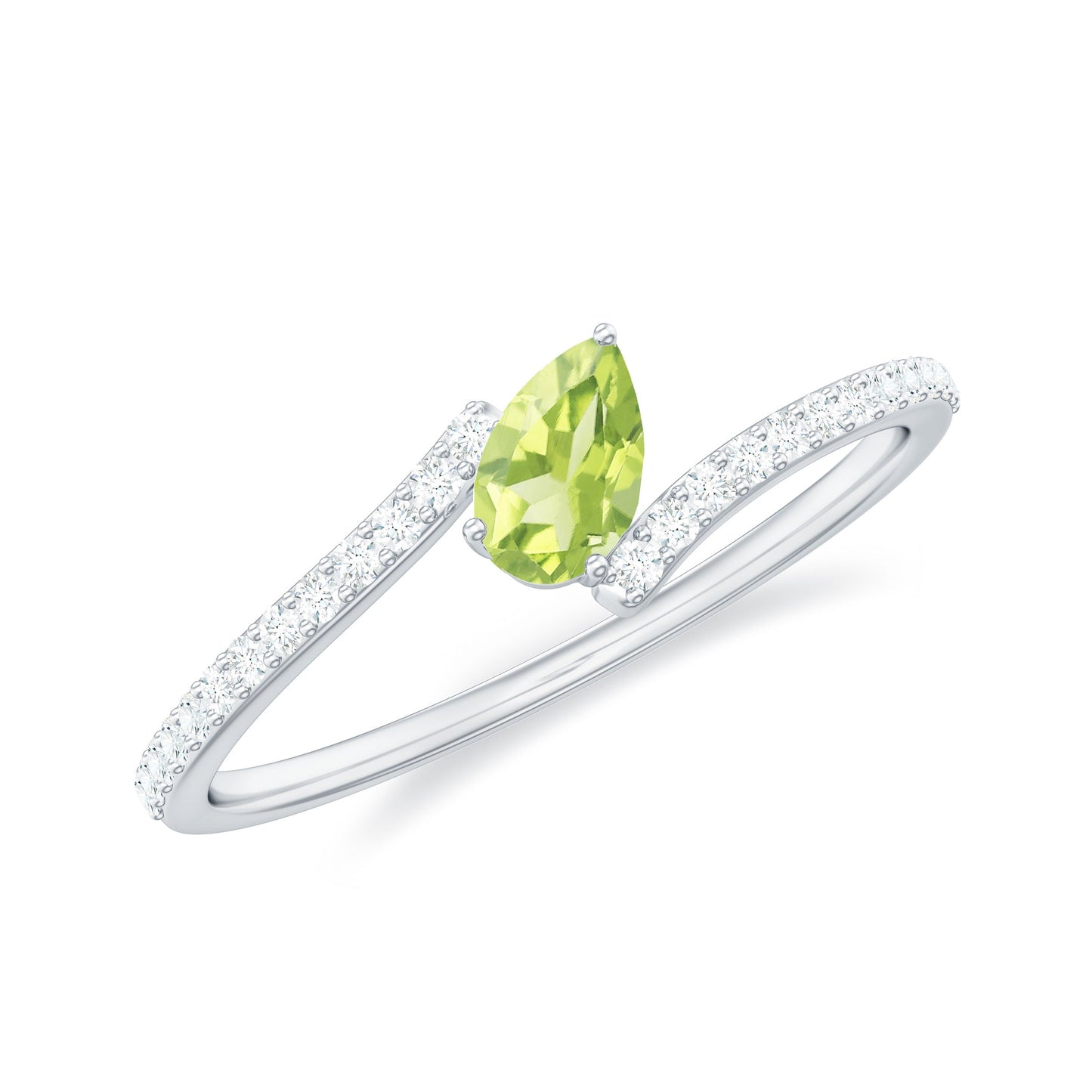 Natural Pear Shape Peridot Promise Ring with Bypass Diamond