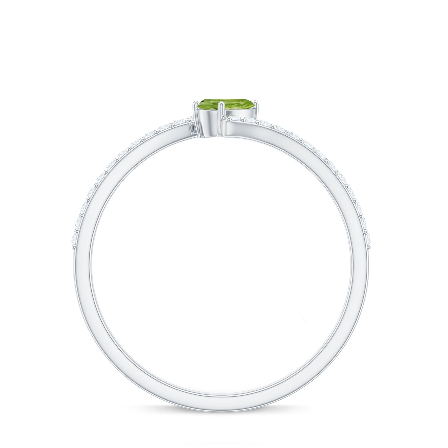 Natural Pear Shape Peridot Promise Ring with Bypass Diamond