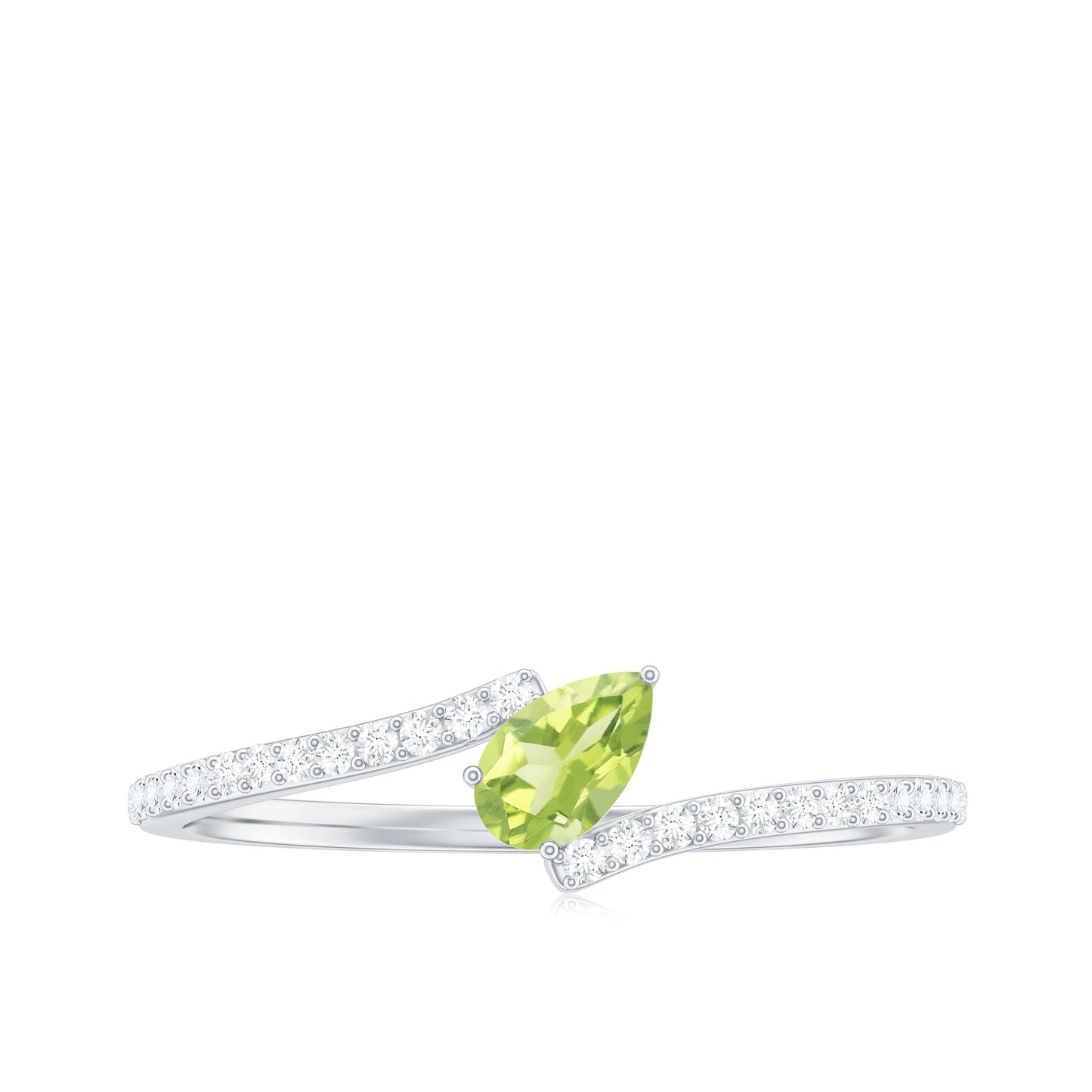 Natural Pear Shape Peridot Promise Ring with Bypass Diamond