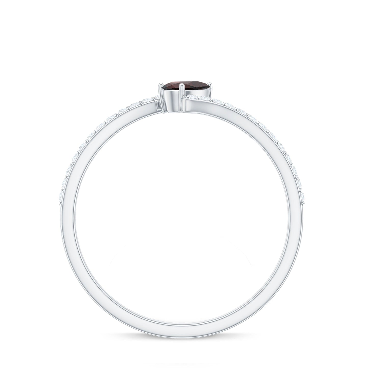 Real Pear Shape Garnet Promise Ring with Diamond Bypass Shank