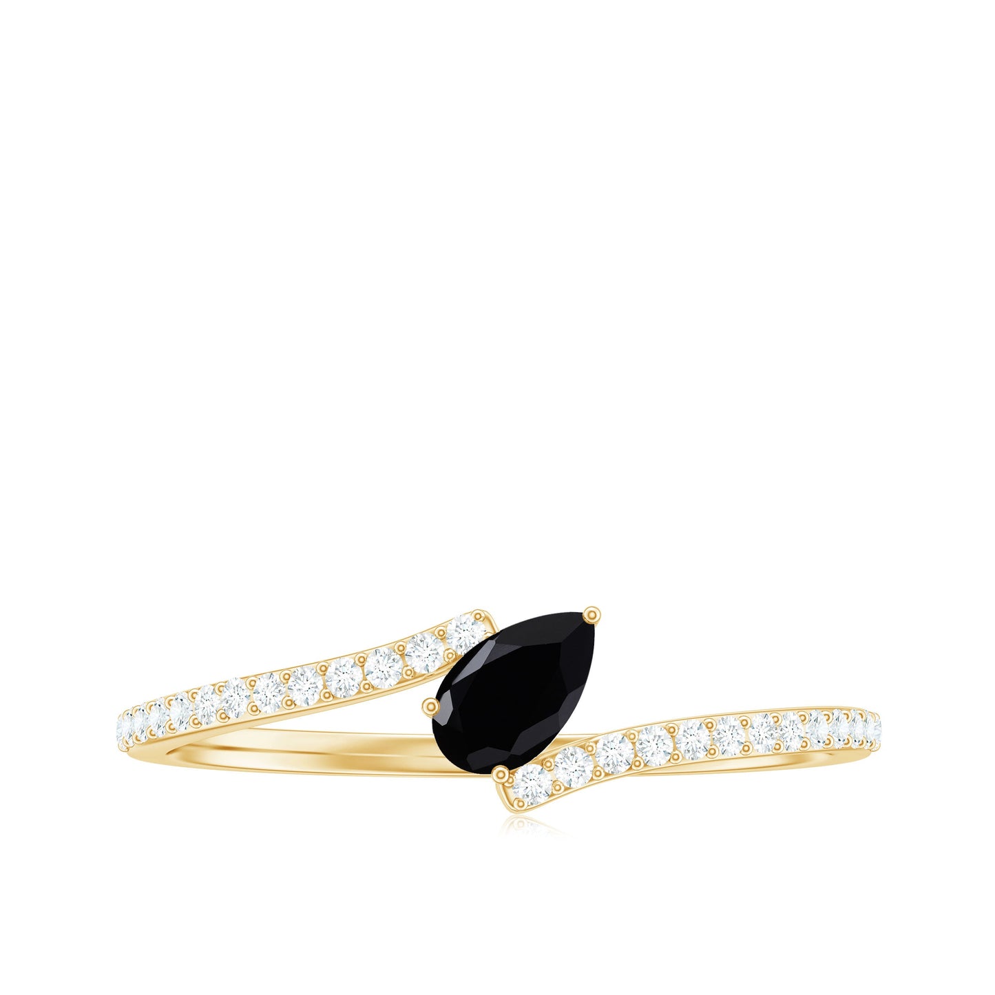 3X5mm Pear Cut Black Onyx Solitaire Promise Ring with Diamond Bypass Shank
