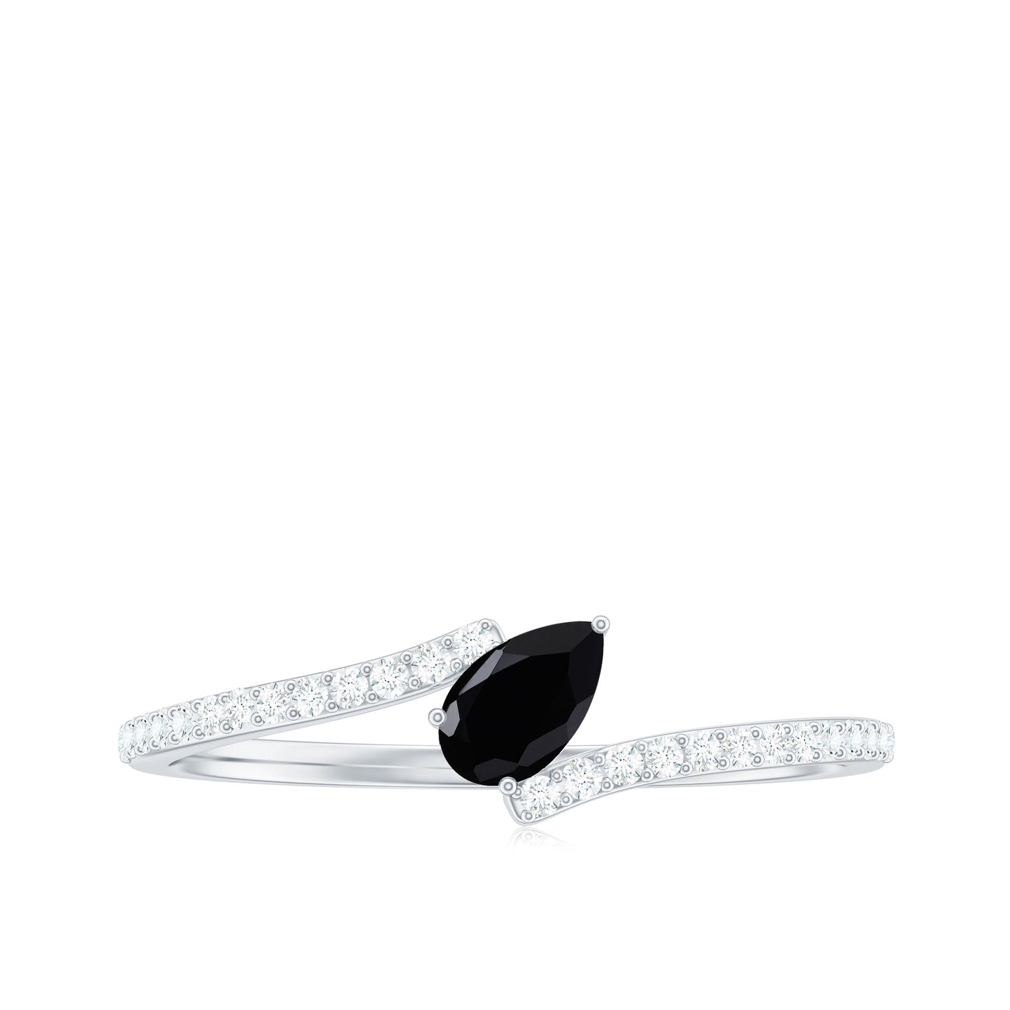 Real Black Spinel Promise Ring with Diamond Bypass Shank