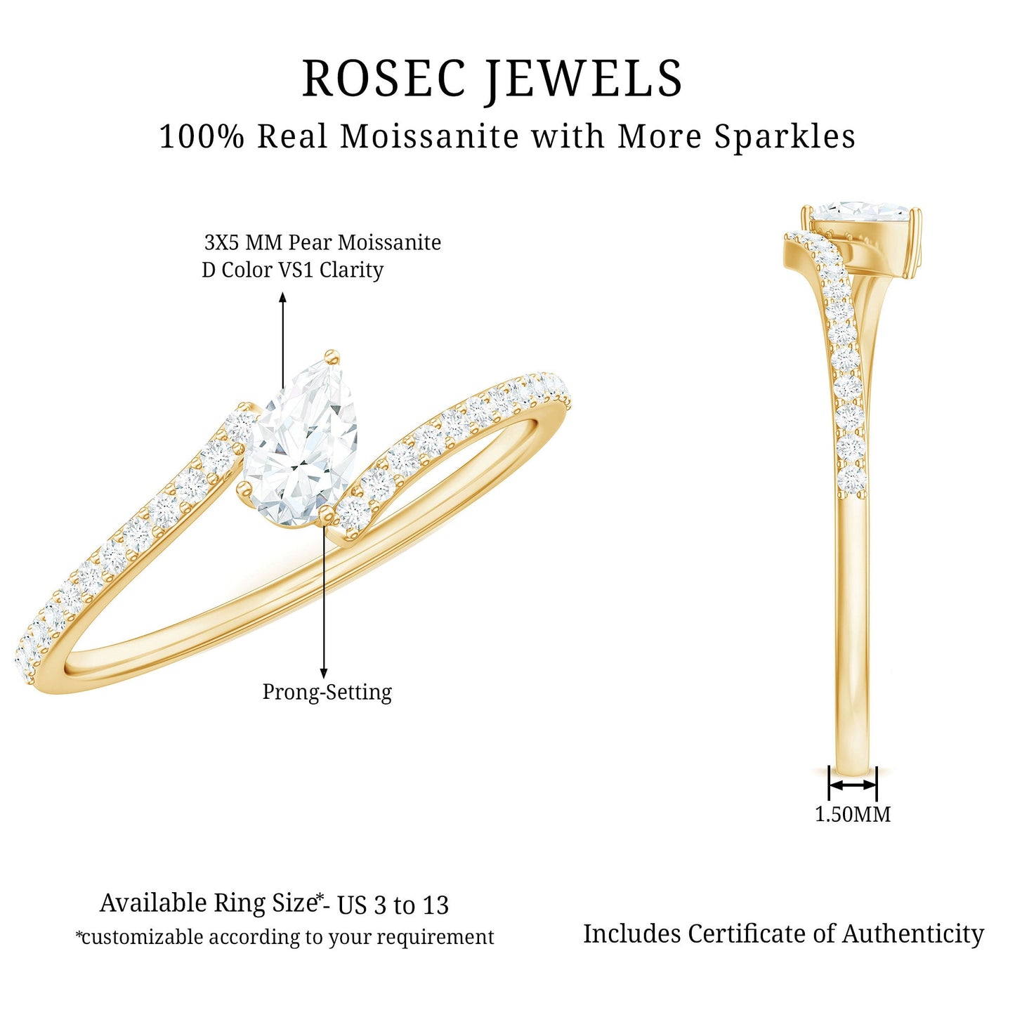 Pear Shaped Moissanite Bypass Promise Ring for Her