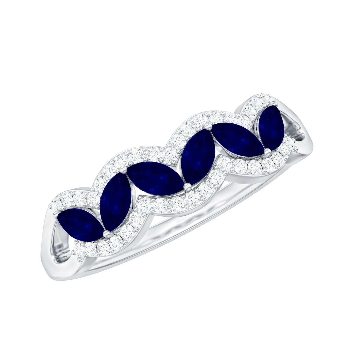 1 CT Minimal Marquise Cut Blue Sapphire Anniversary Ring with Diamond Accent