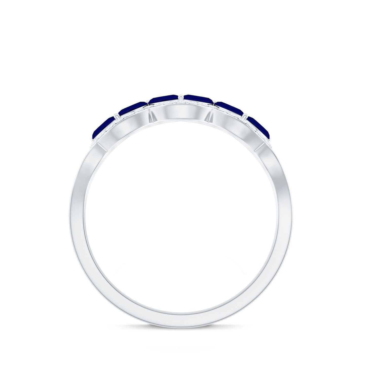 1 CT Minimal Marquise Cut Blue Sapphire Anniversary Ring with Diamond Accent