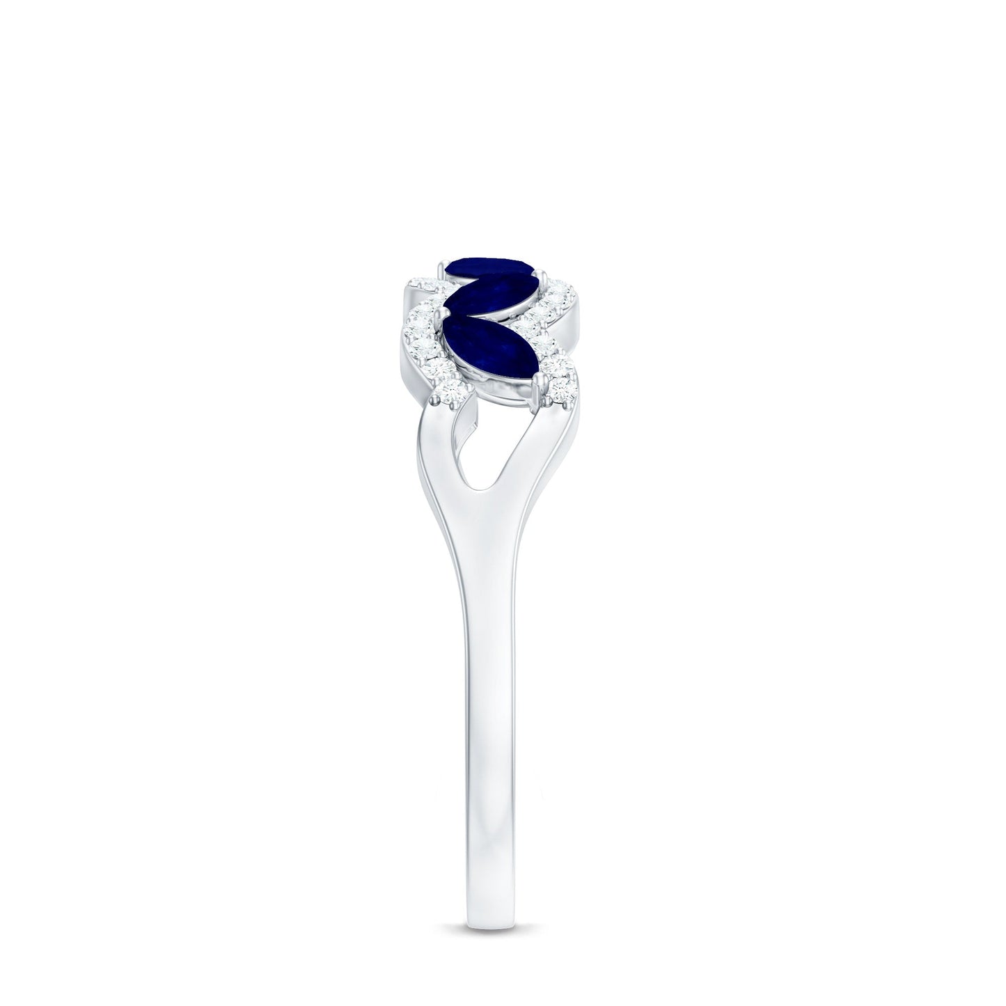 1 CT Minimal Marquise Cut Blue Sapphire Anniversary Ring with Diamond Accent