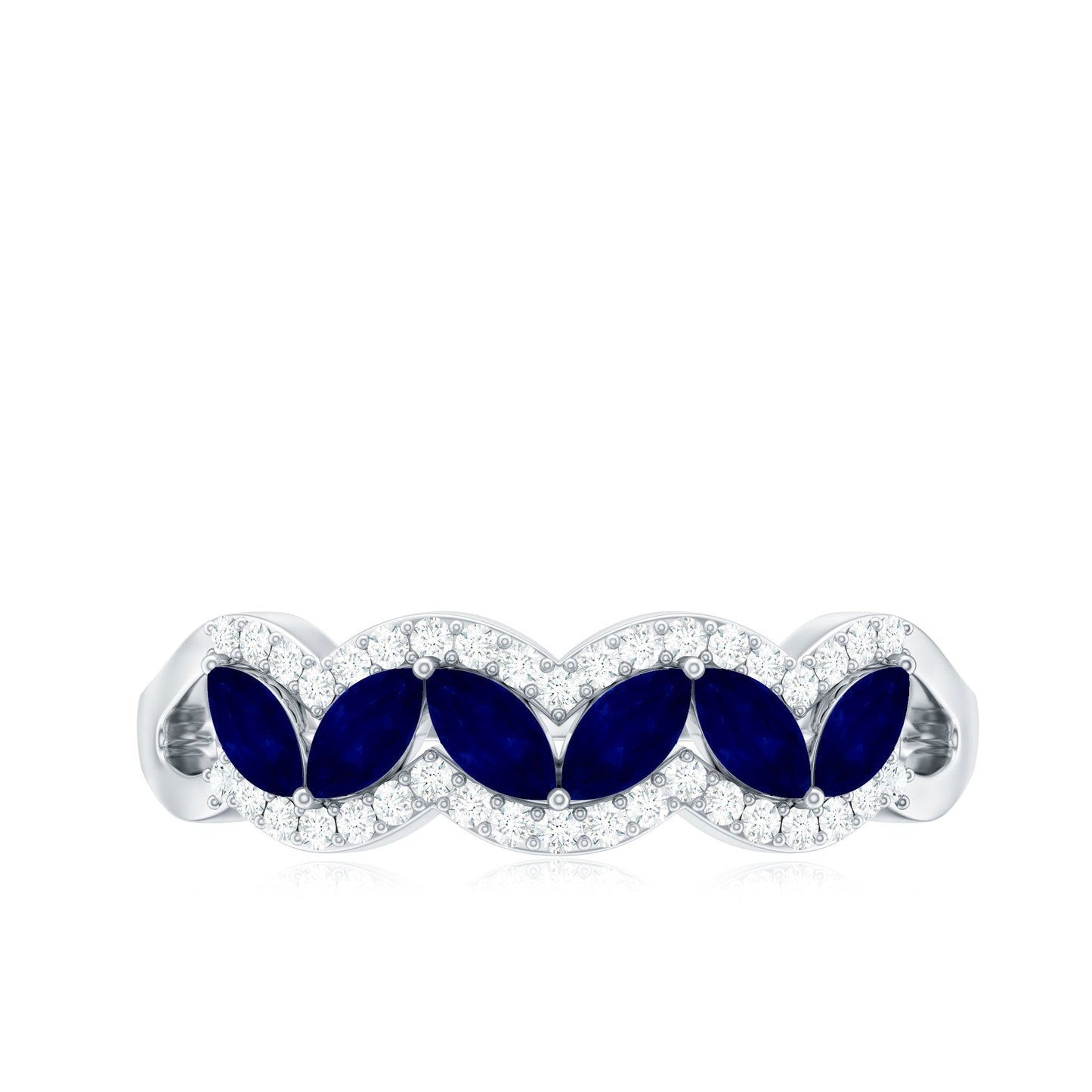 1 CT Minimal Marquise Cut Blue Sapphire Anniversary Ring with Diamond Accent