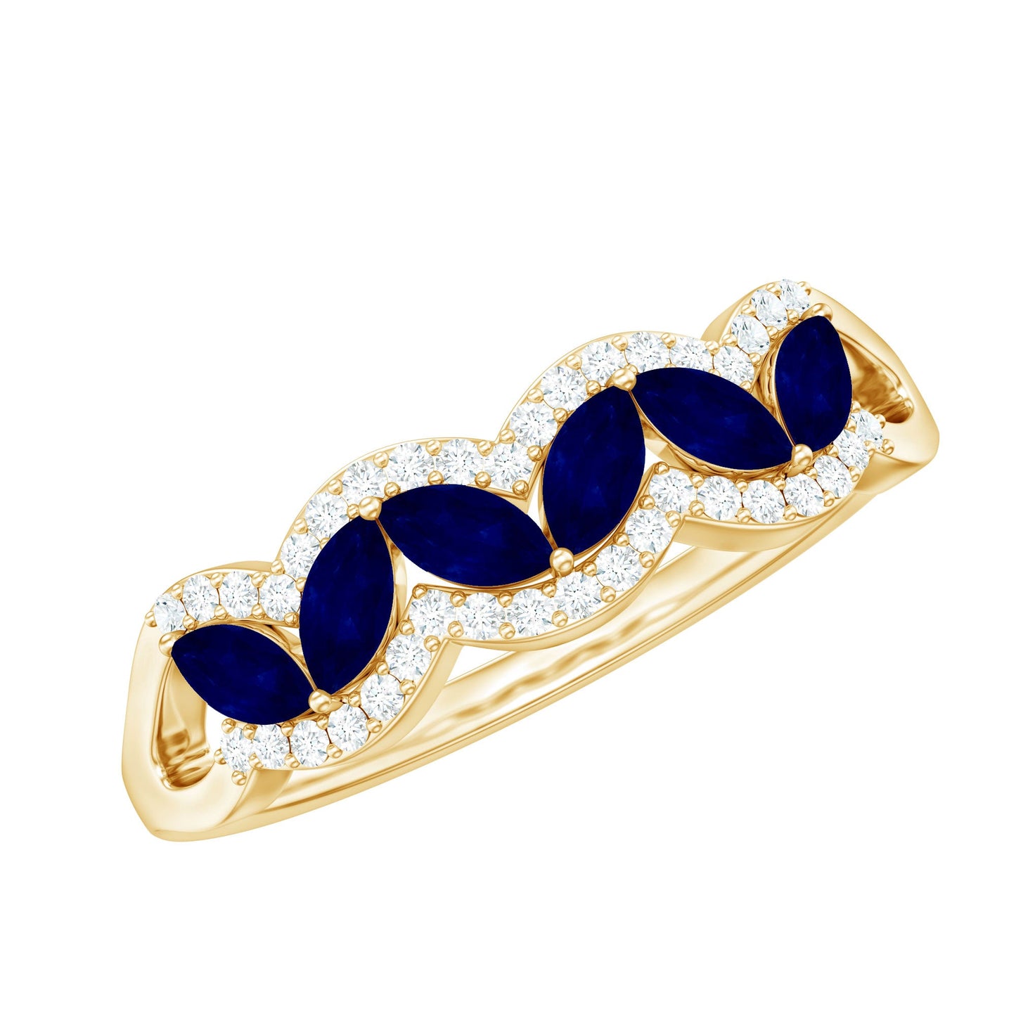 1 CT Minimal Marquise Cut Blue Sapphire Anniversary Ring with Diamond Accent
