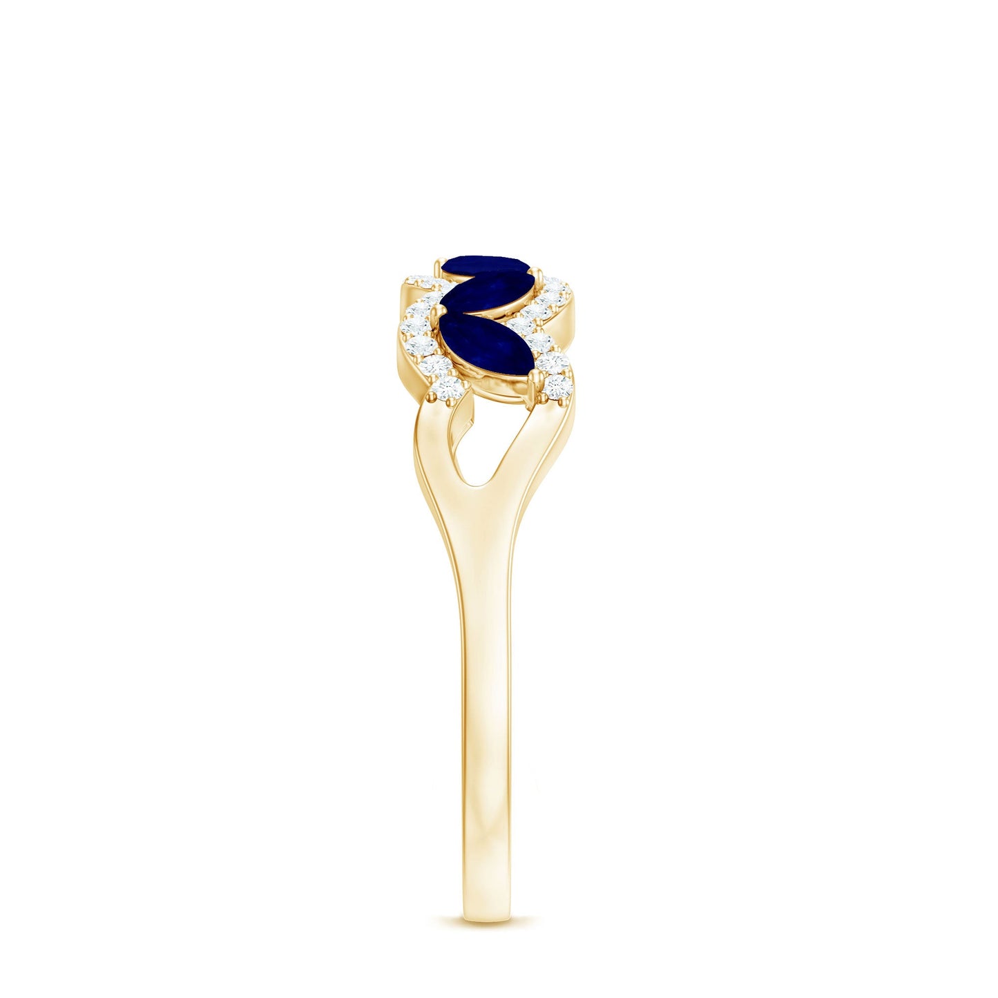 1 CT Minimal Marquise Cut Blue Sapphire Anniversary Ring with Diamond Accent