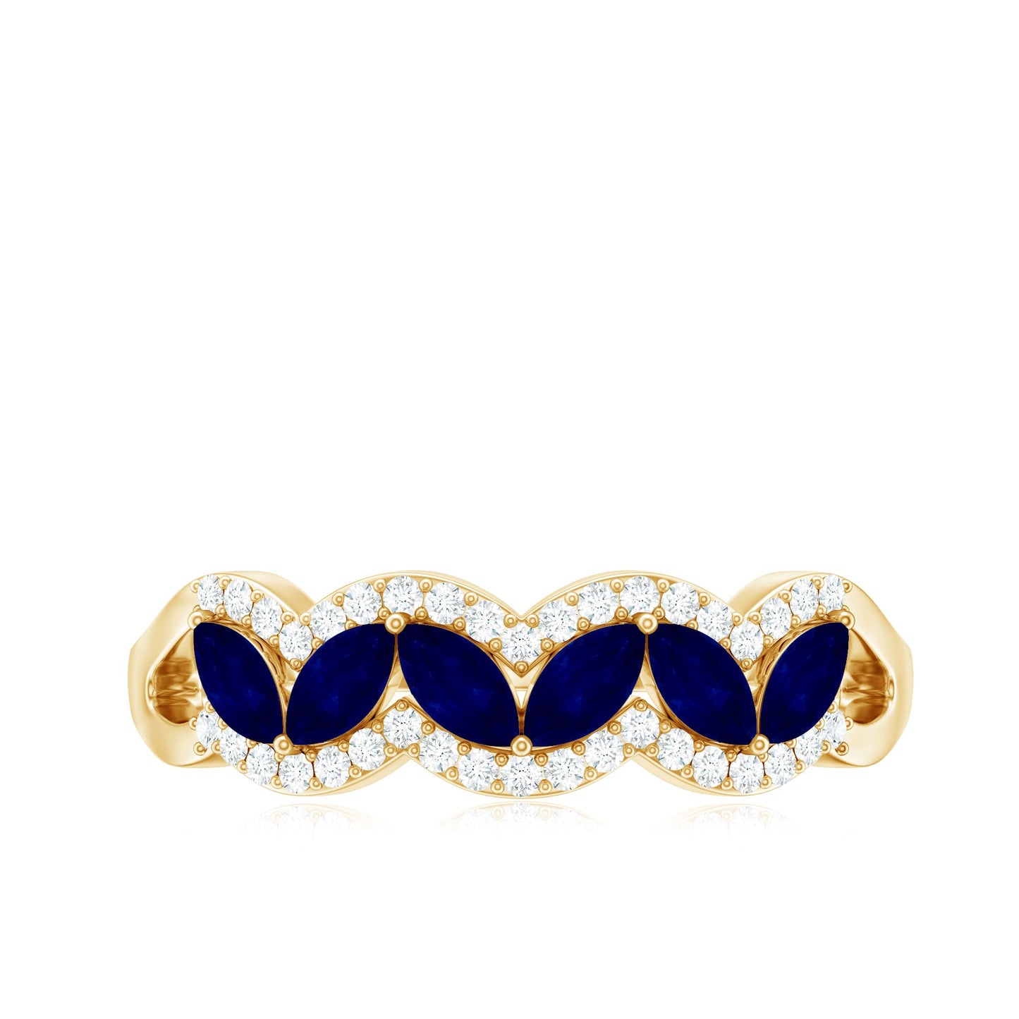 1 CT Minimal Marquise Cut Blue Sapphire Anniversary Ring with Diamond Accent