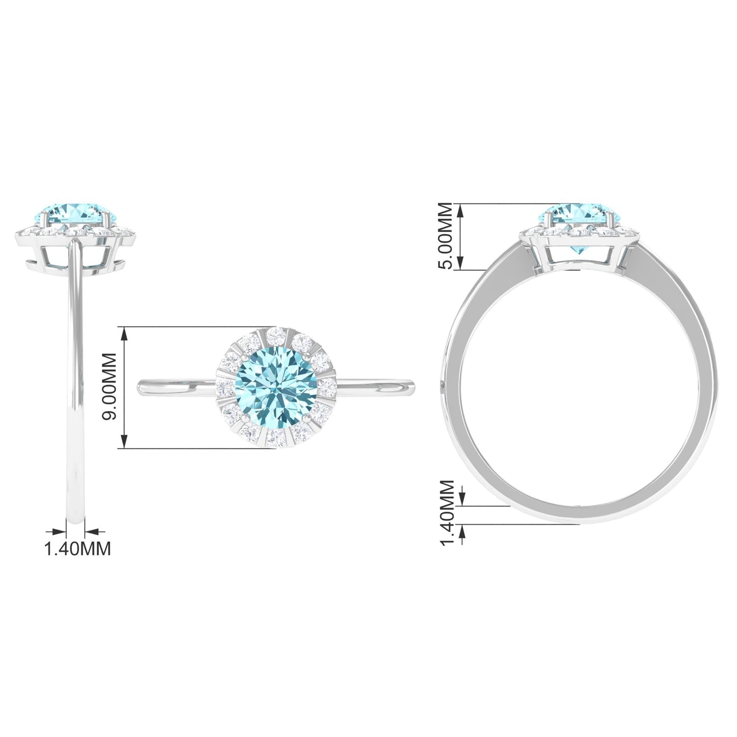 1 CT Aquamarine Engagement Ring with Diamond Floating Halo