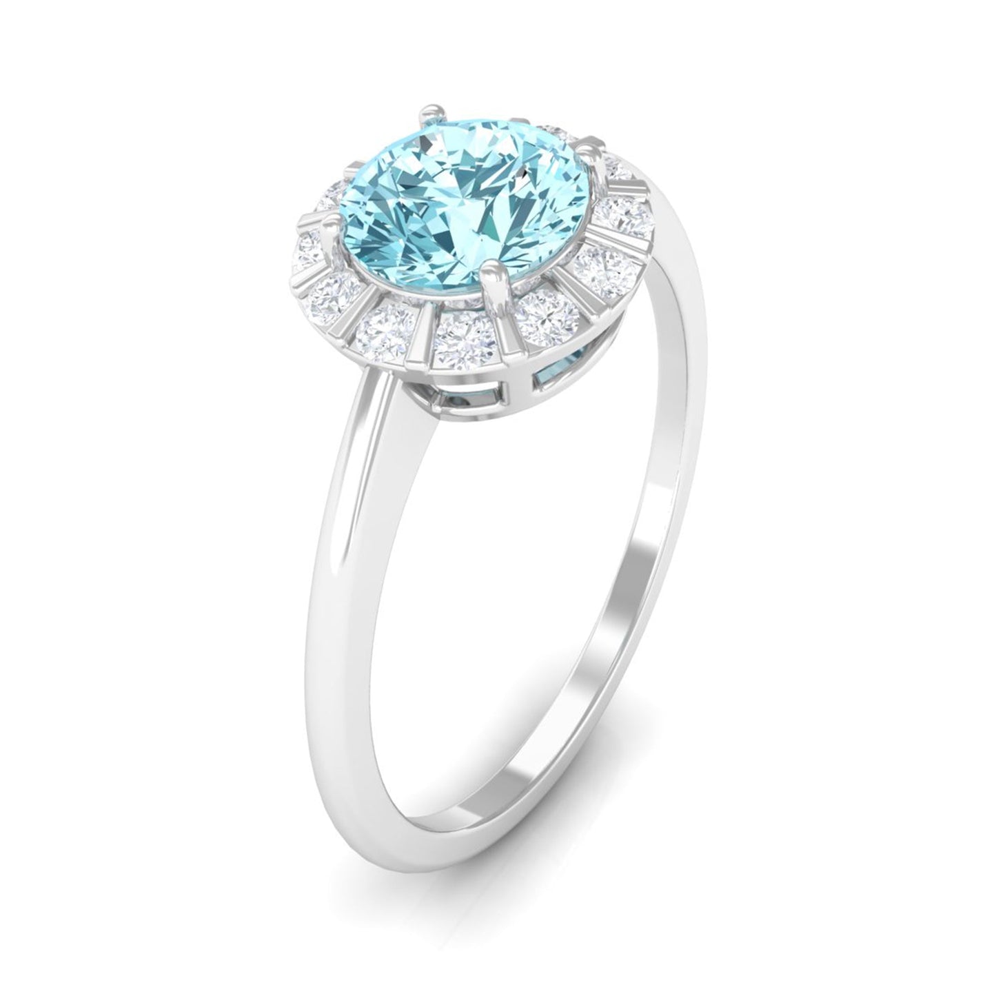 1 CT Aquamarine Engagement Ring with Diamond Floating Halo