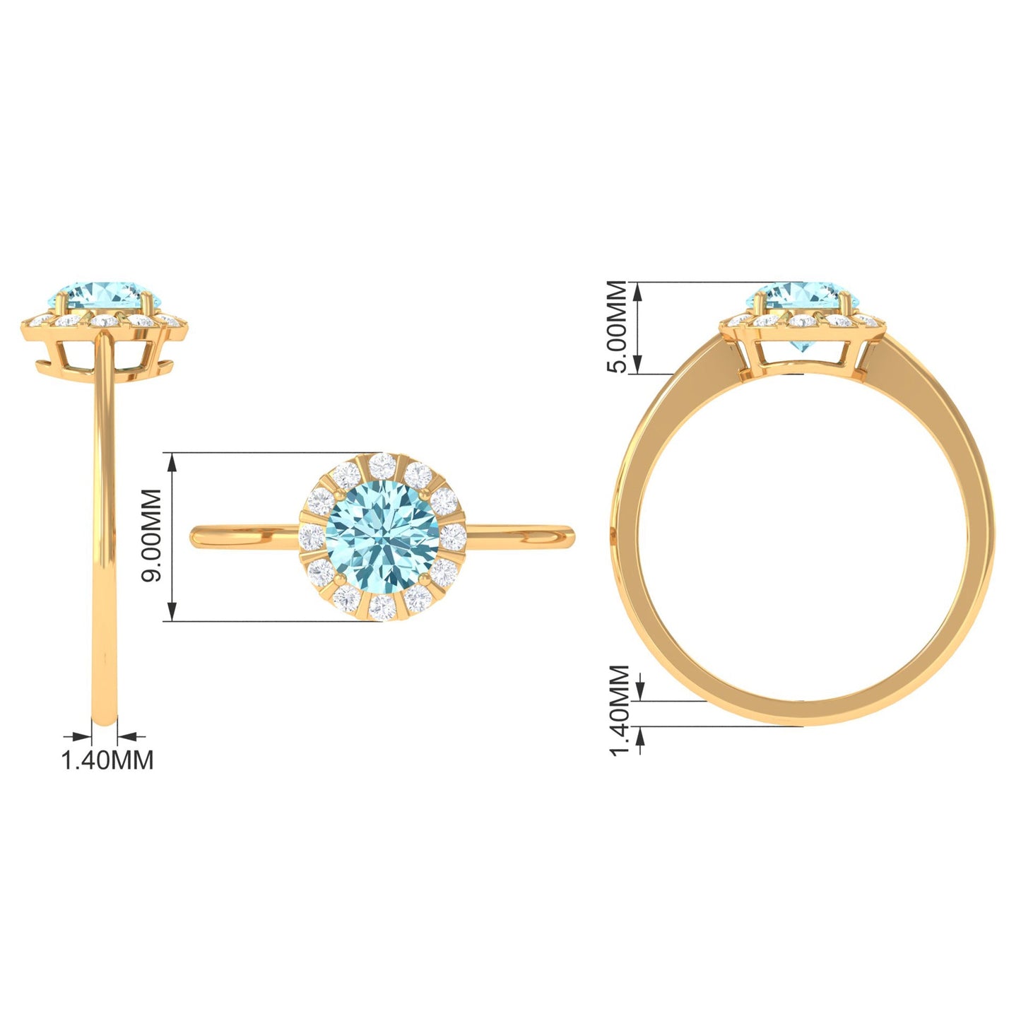 1 CT Aquamarine Engagement Ring with Diamond Floating Halo