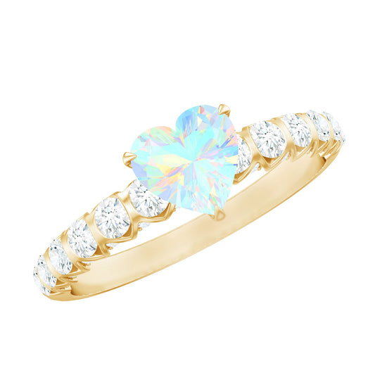 6 mm Heart Shape Ethiopian Opal and Diamond Engagement Ring