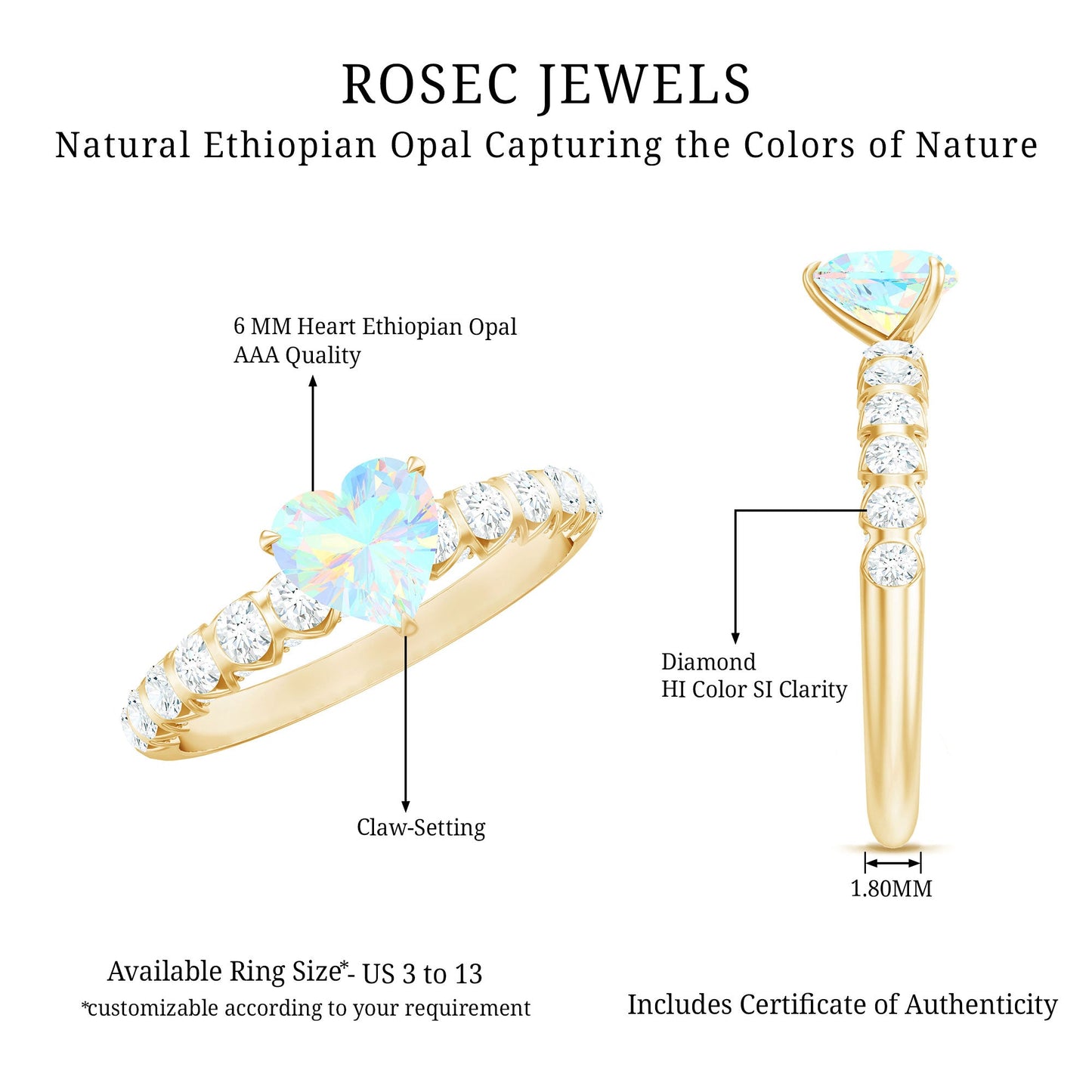 6 mm Heart Shape Ethiopian Opal and Diamond Engagement Ring