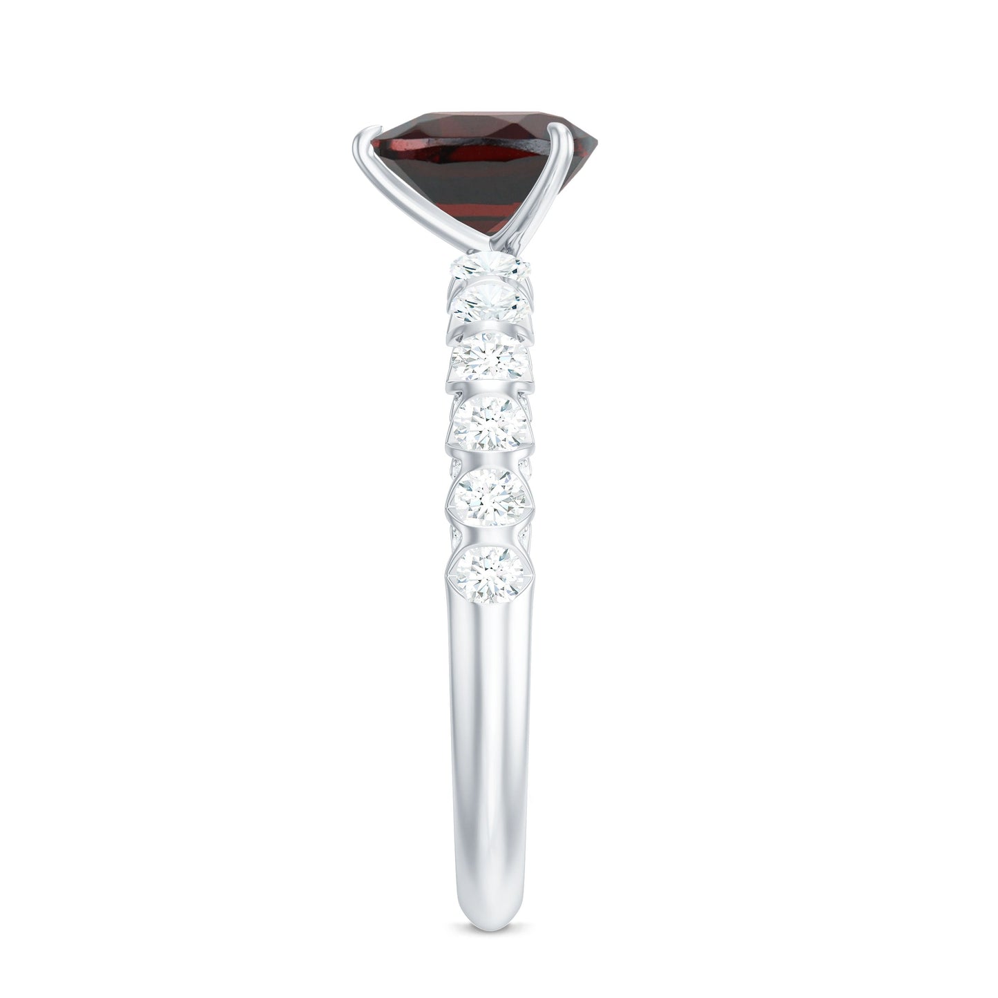 Natural 8mm Garnet Heart Engagement Ring with Diamond Side Stones