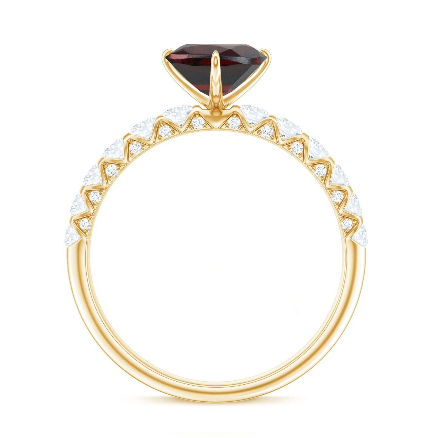 Natural 8mm Garnet Heart Engagement Ring with Diamond Side Stones
