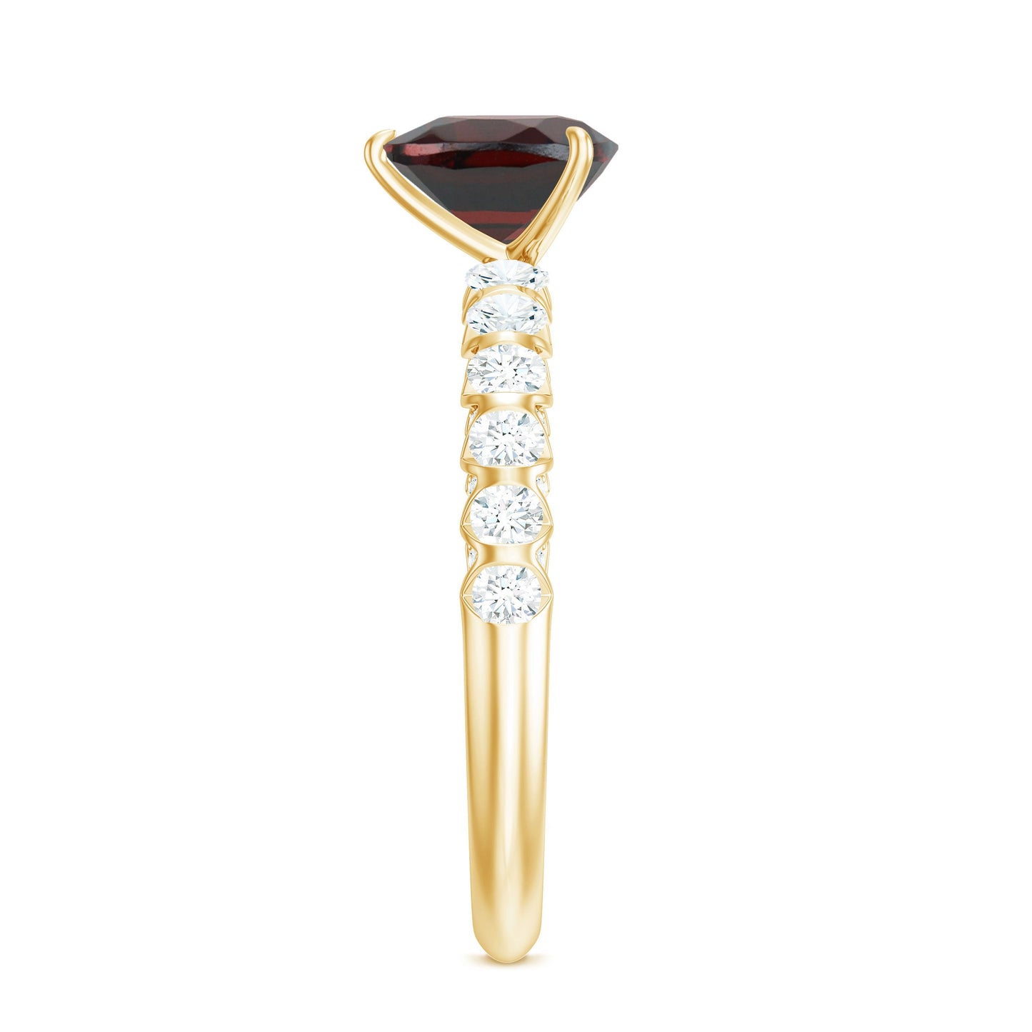 Natural 8mm Garnet Heart Engagement Ring with Diamond Side Stones