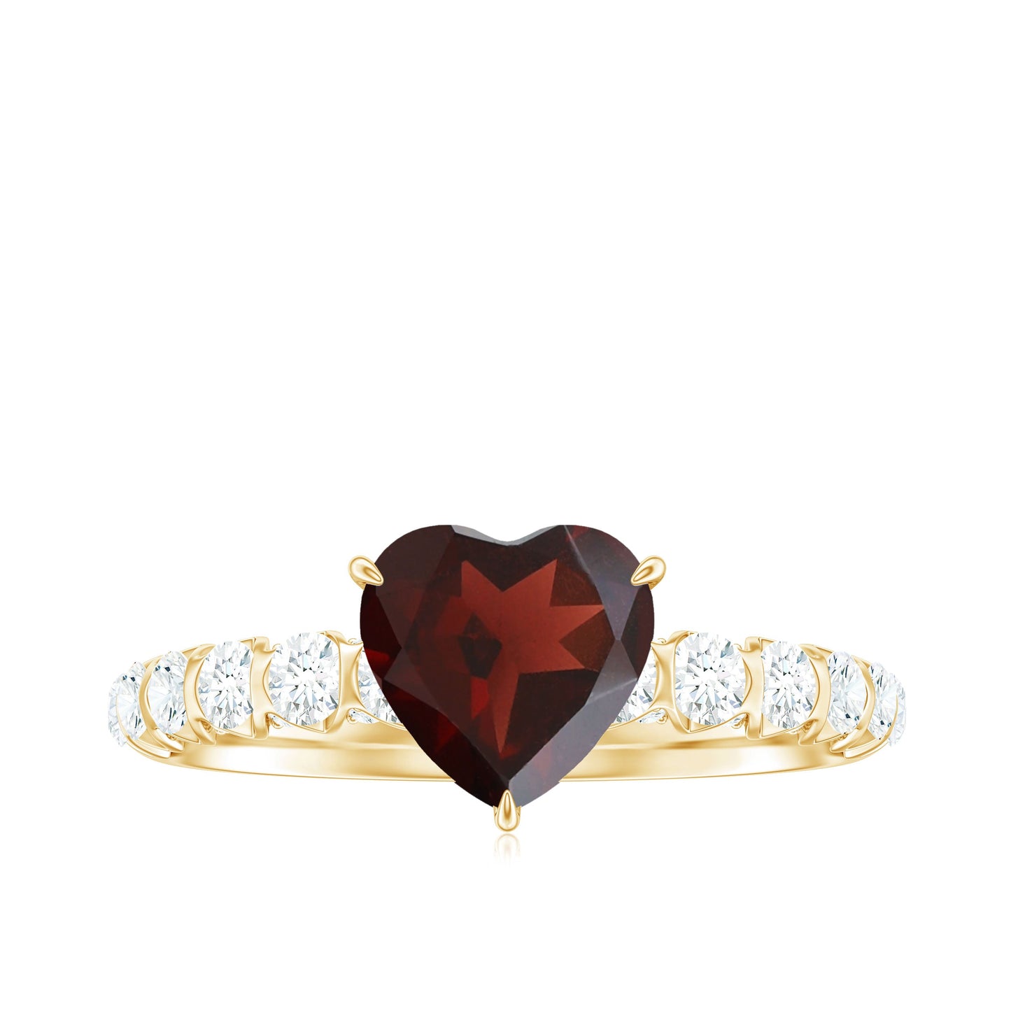 Natural 8mm Garnet Heart Engagement Ring with Diamond Side Stones