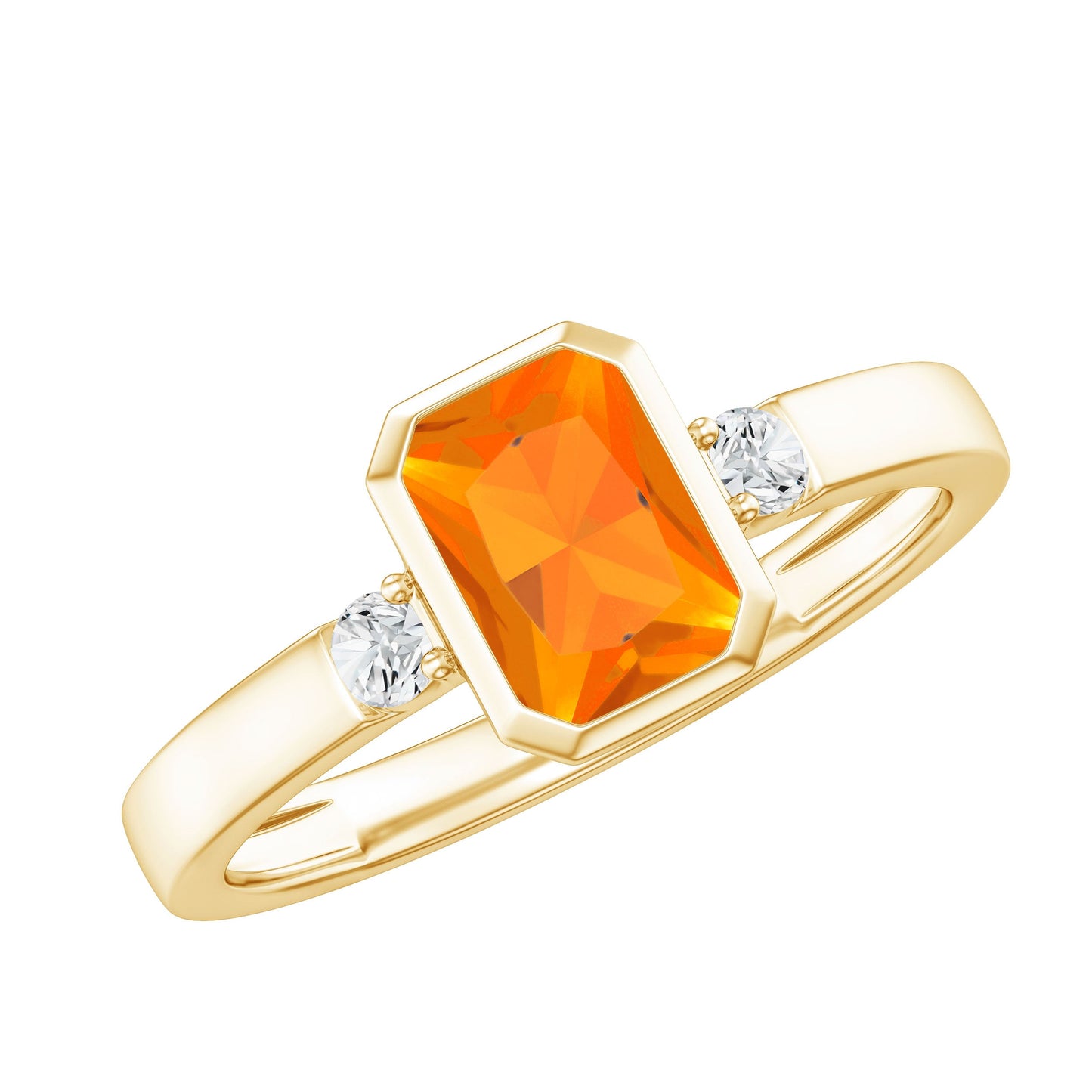6X8 MM Fire Opal Emerald Cut Engagement Ring with Diamond