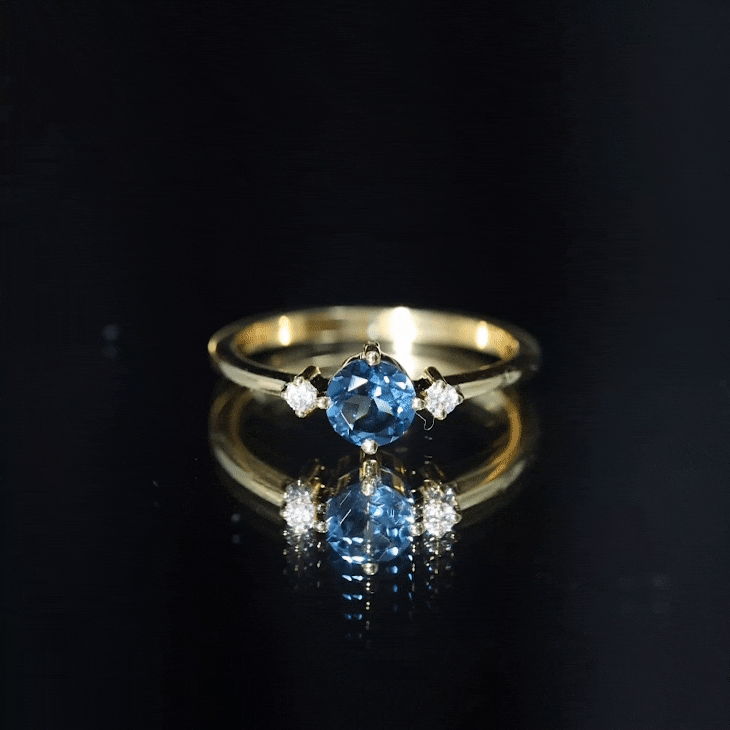 5mm Round London Blue Topaz Minimal Promise Ring with Diamond