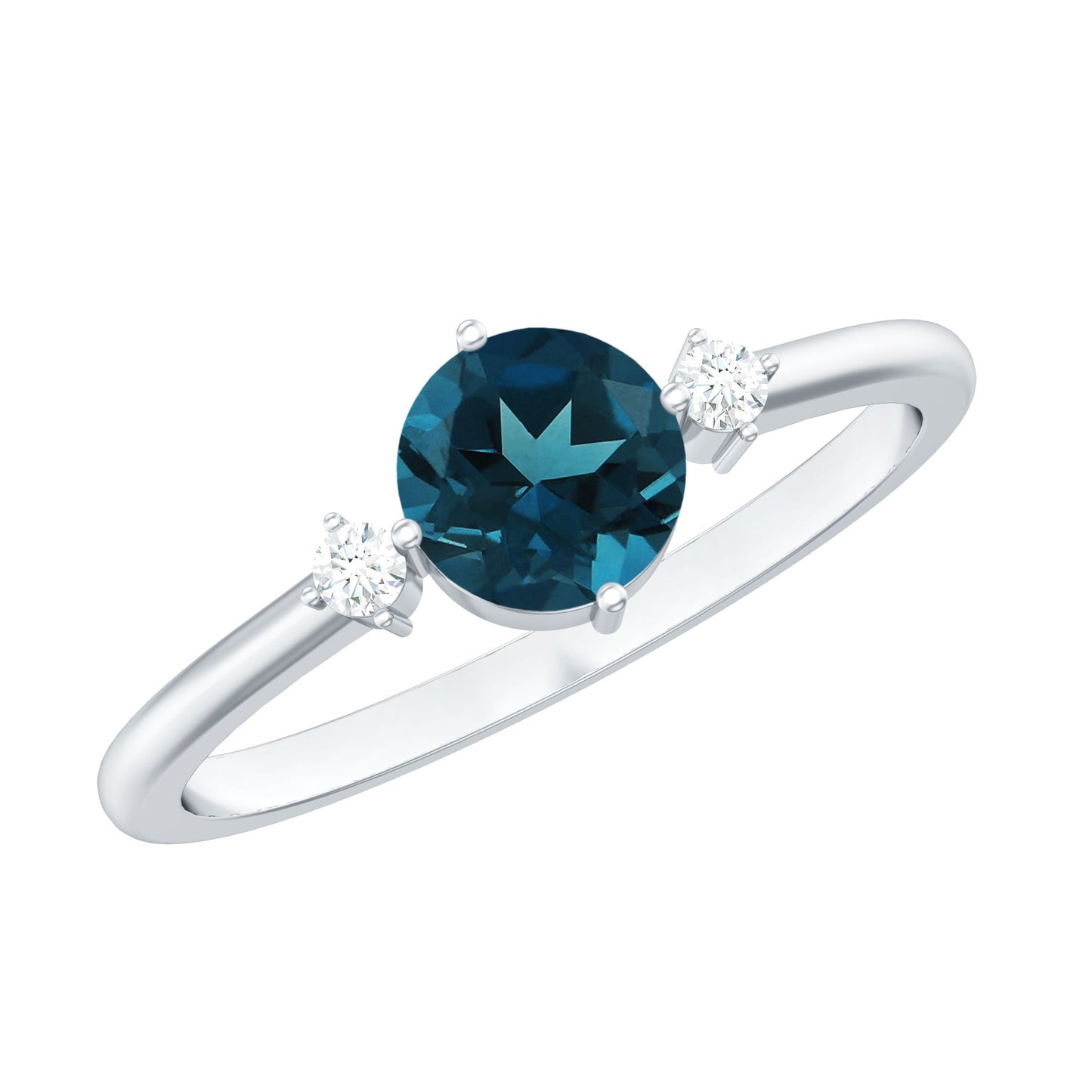 5mm Round London Blue Topaz Minimal Promise Ring with Diamond