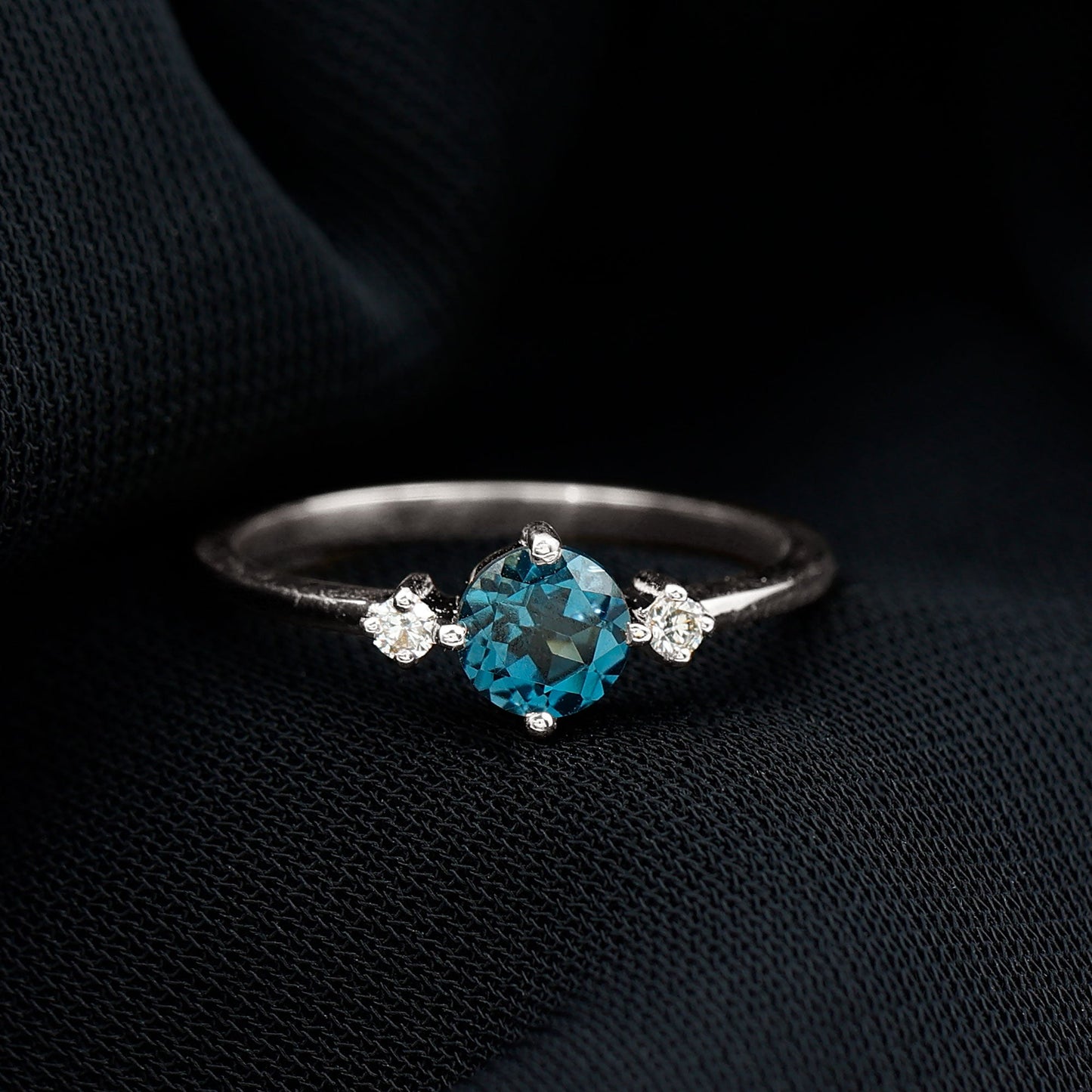 5mm Round London Blue Topaz Minimal Promise Ring with Diamond
