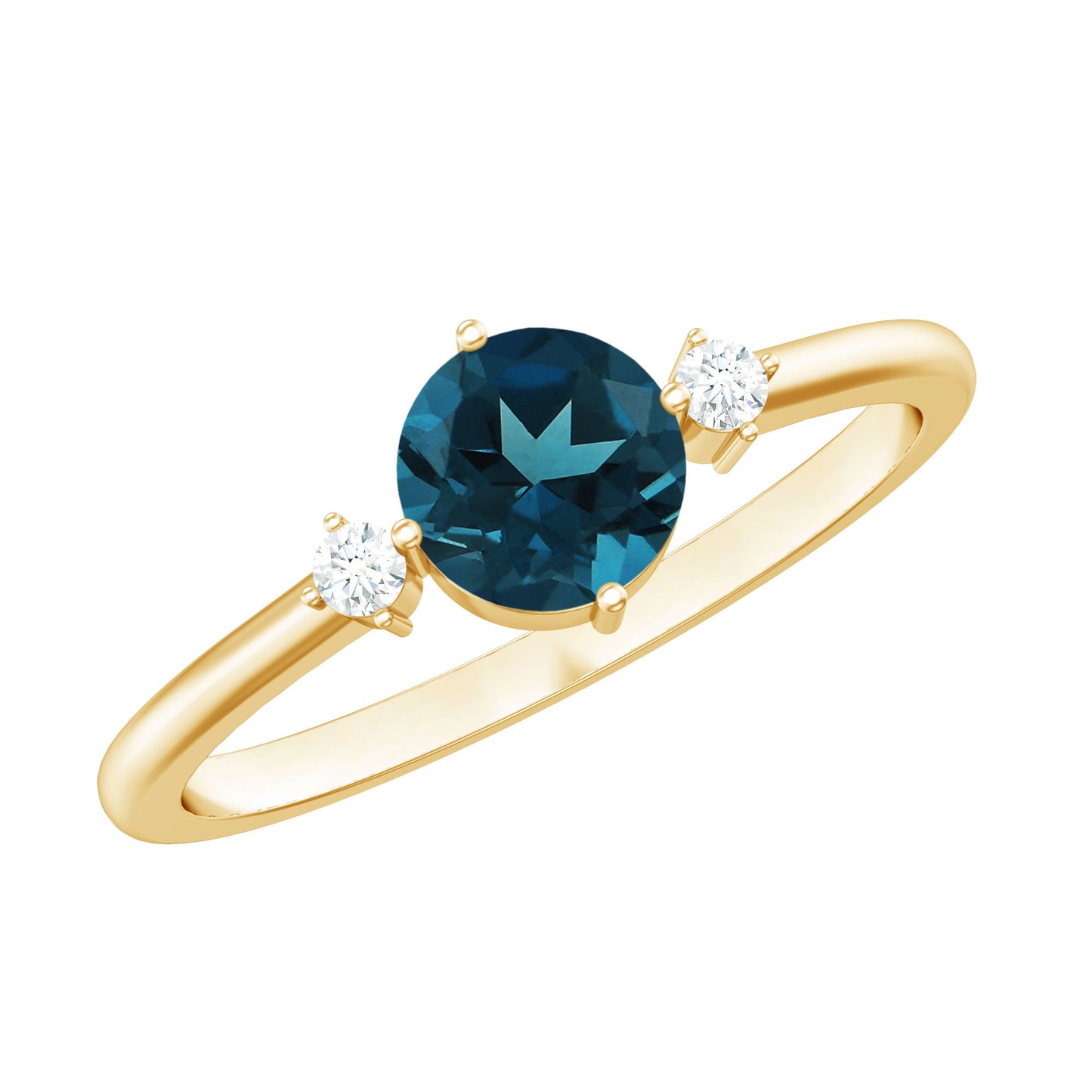 5mm Round London Blue Topaz Minimal Promise Ring with Diamond